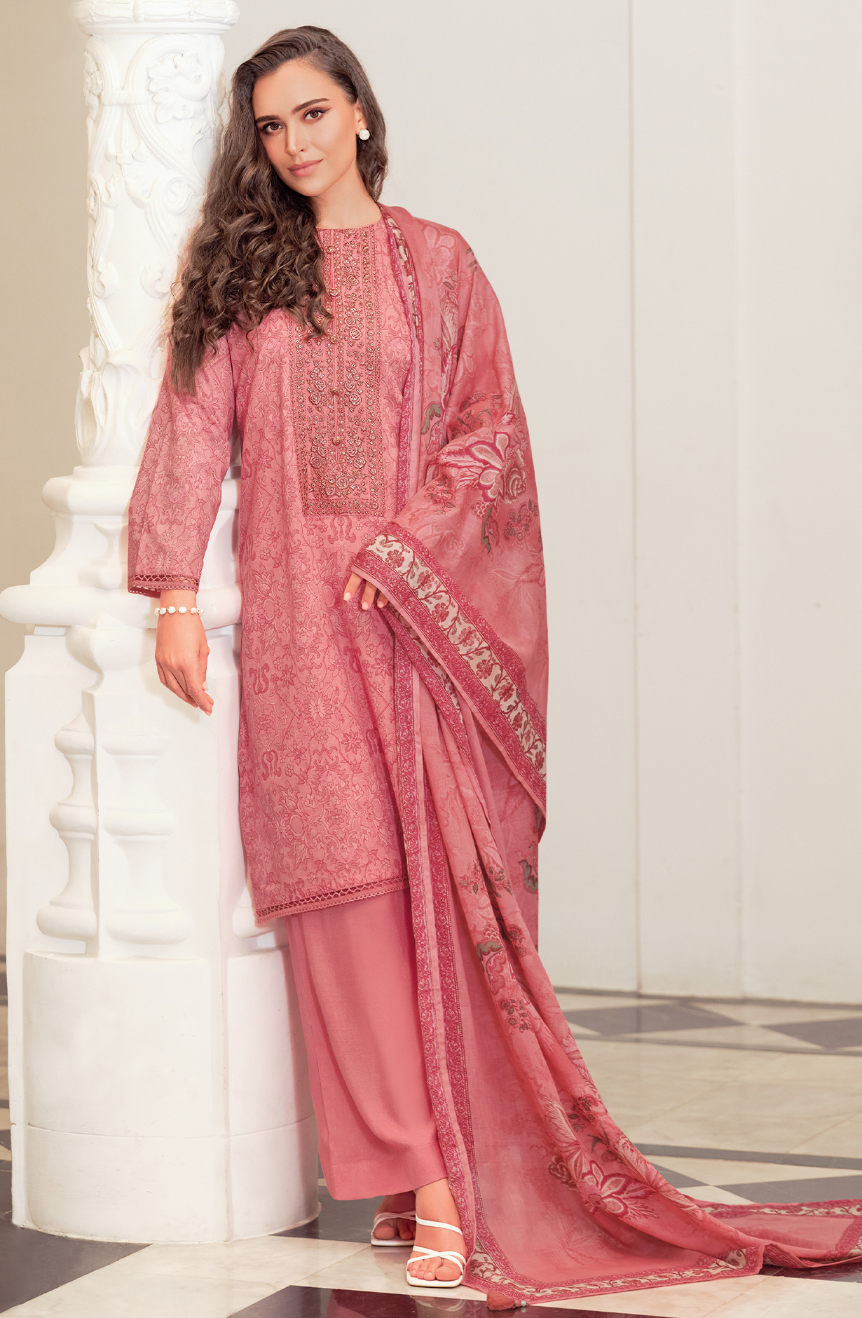 Pink Cotton Digital Printed Lace Work Unstitched Salwar Kameez - AVY03