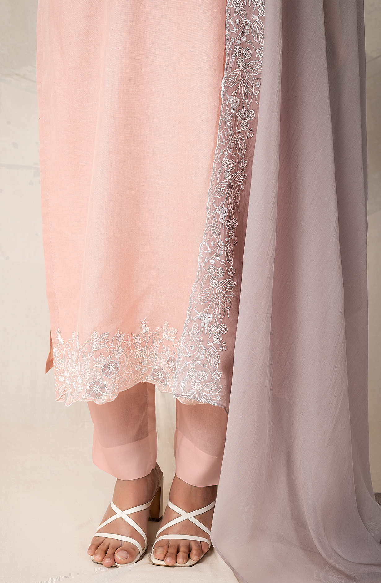 Peach LUXE Linen Embroidered Salwar Kameez with Organza Dupatta - ROC2205B