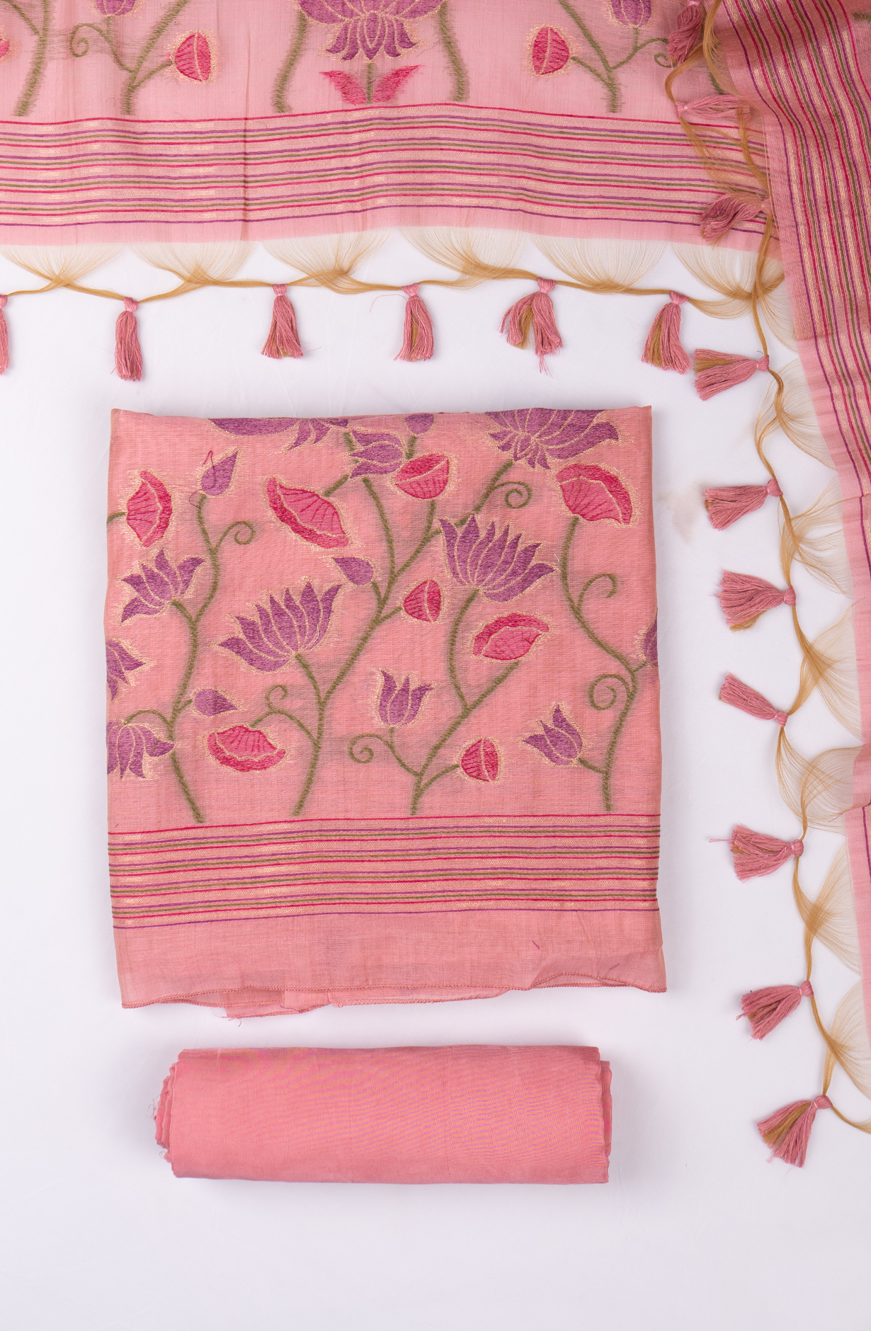 Pink Chanderi Suit set with Beautiful Dupatta - 811-LVCT8319