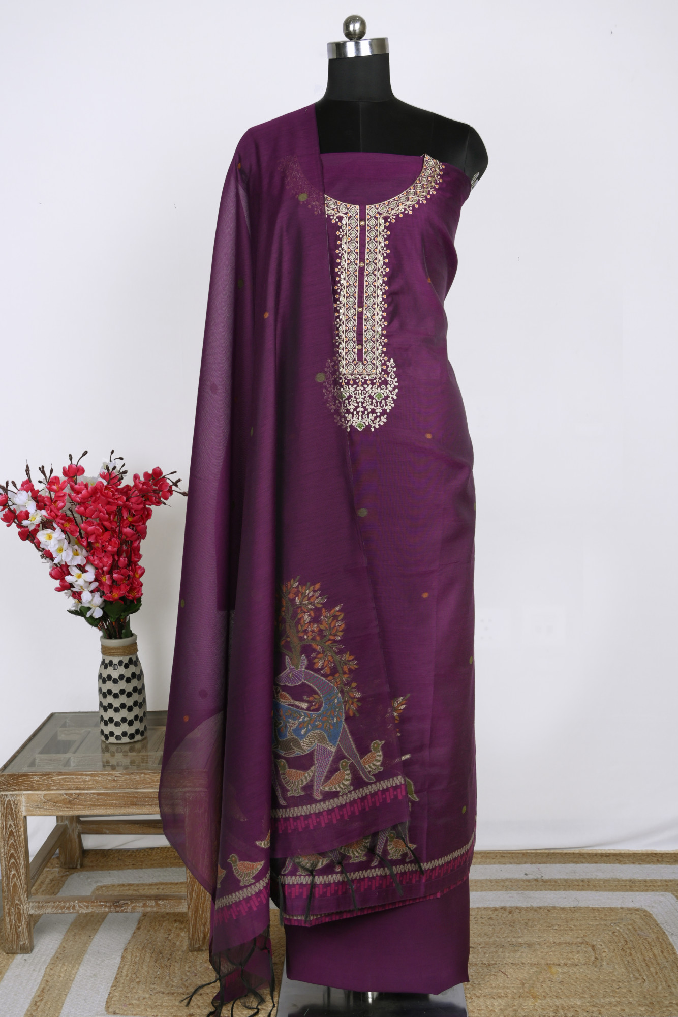 Wine Chanderi Suit Set with Beautiful Dupatta - S2VEMY7054C