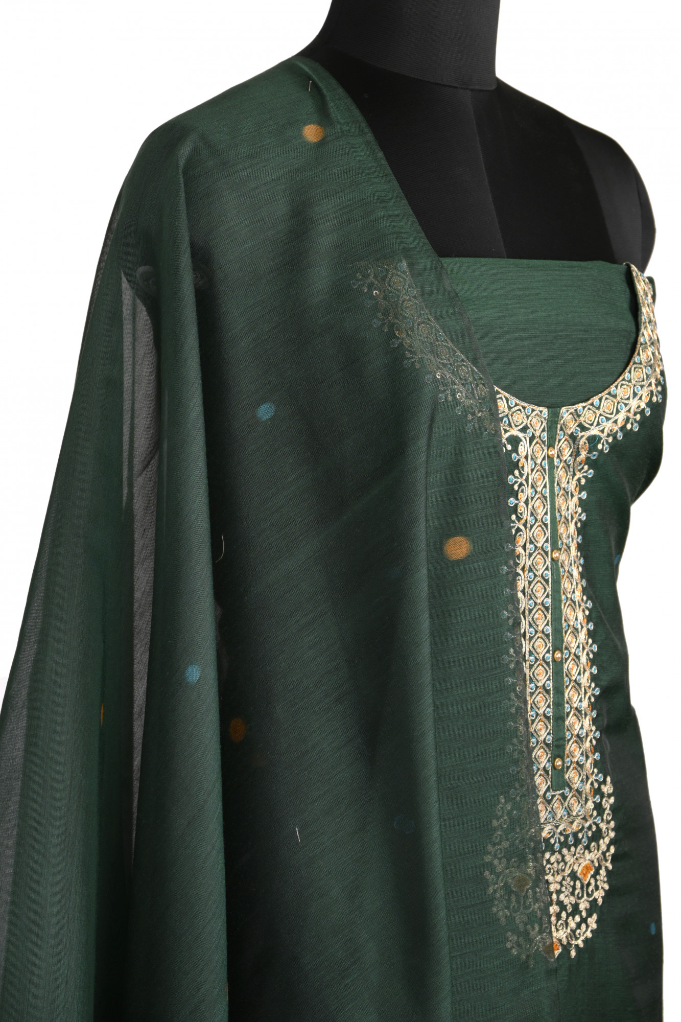 Green Chanderi Suit Set with Beautiful Dupatta - S2VEMY7054B