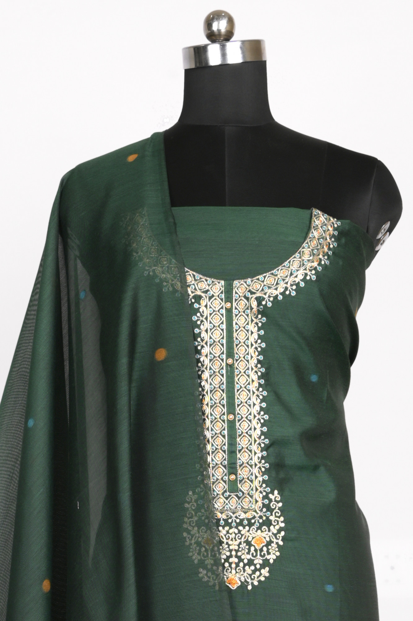 Green Chanderi Suit Set with Beautiful Dupatta - S2VEMY7054B