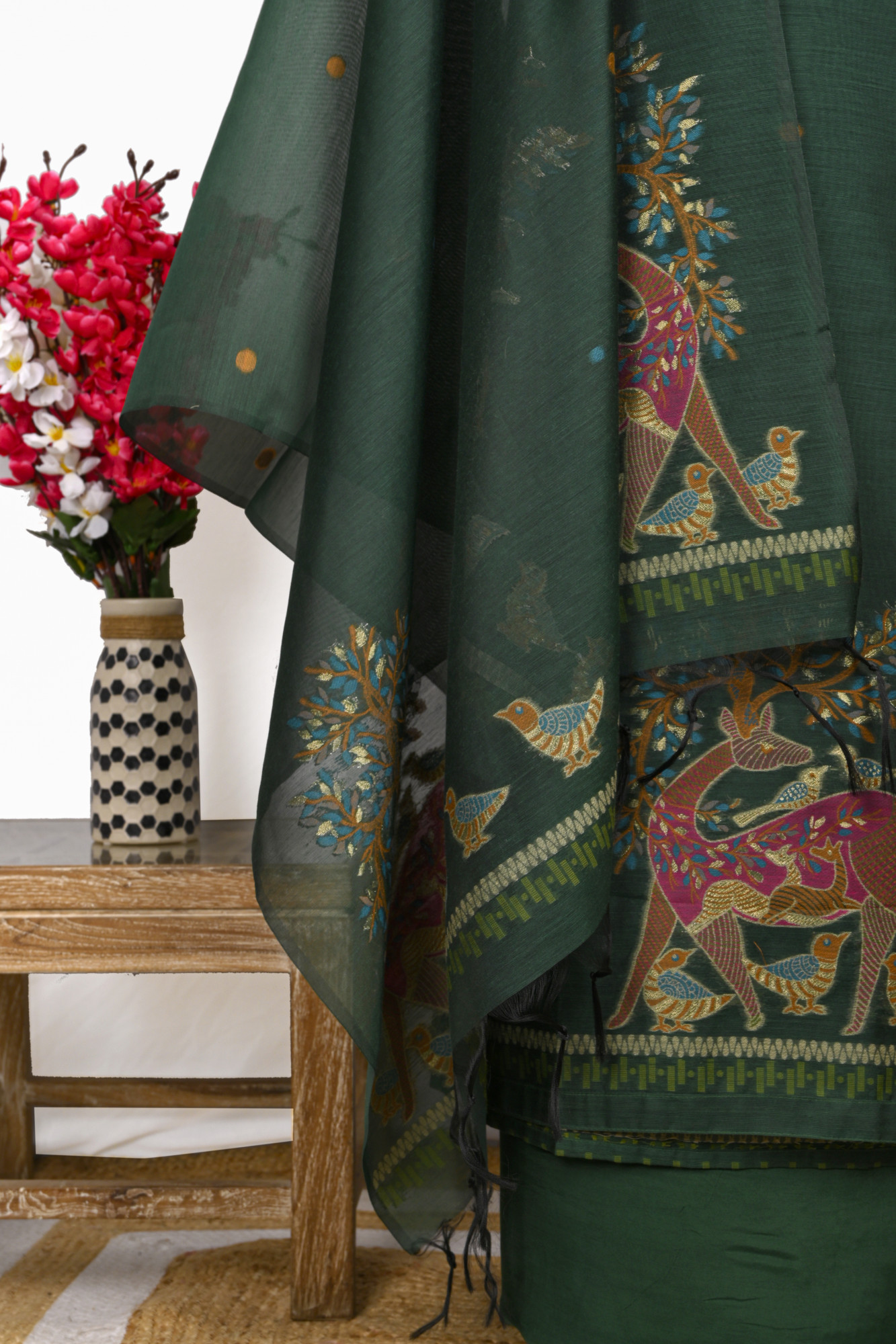 Green Chanderi Suit Set with Beautiful Dupatta - S2VEMY7054B