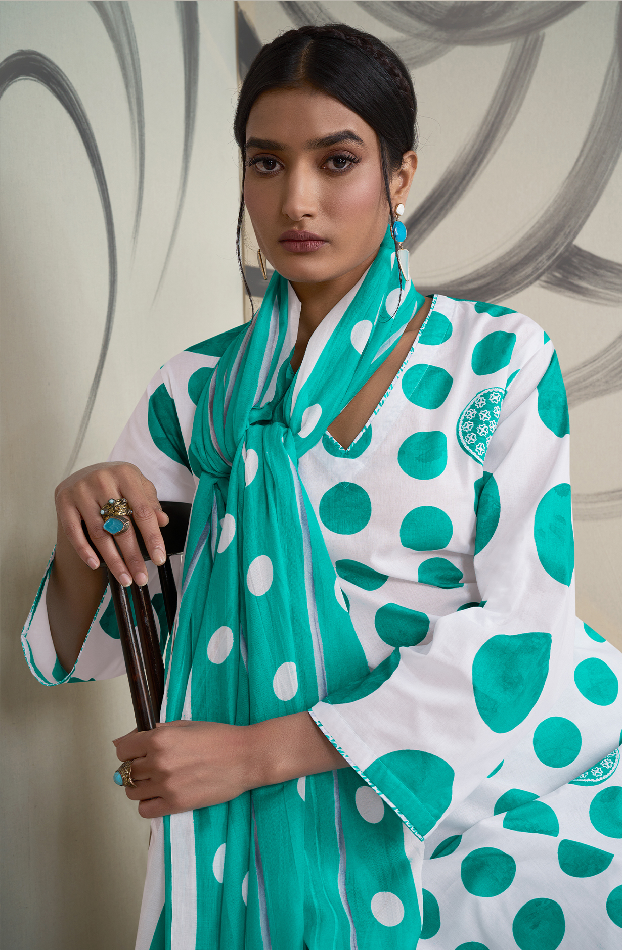 Turquoise Cotton Lawn Digital Printed Unstitched Suit with Embroidery Work - RUH780