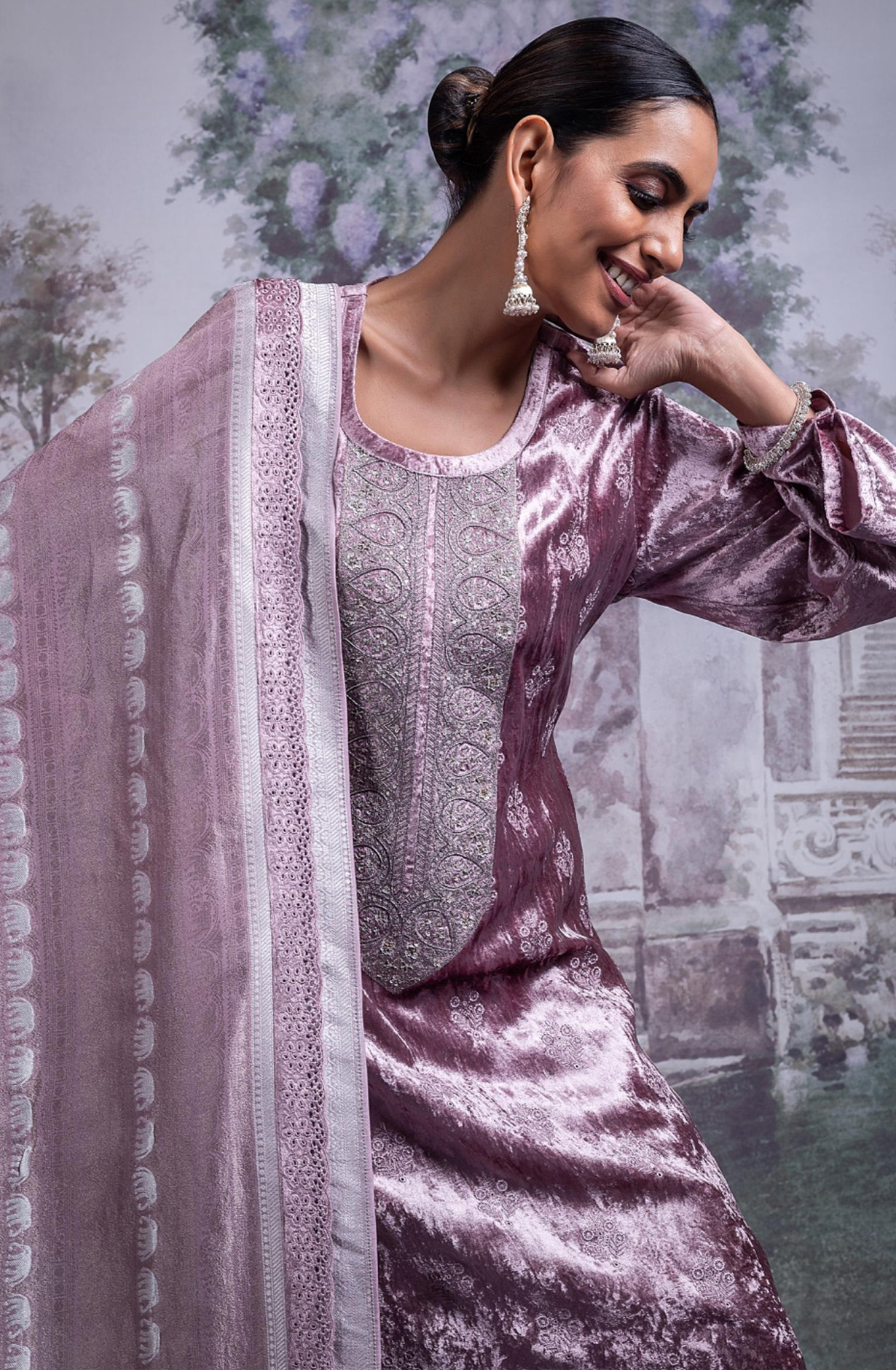 Pure Velvet Suit with Embroidery and Handwork Suit Set- ELA2339B