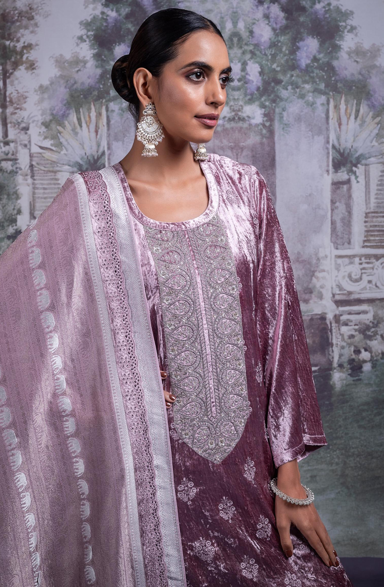 Pure Velvet Suit with Embroidery and Handwork Suit Set- ELA2339B