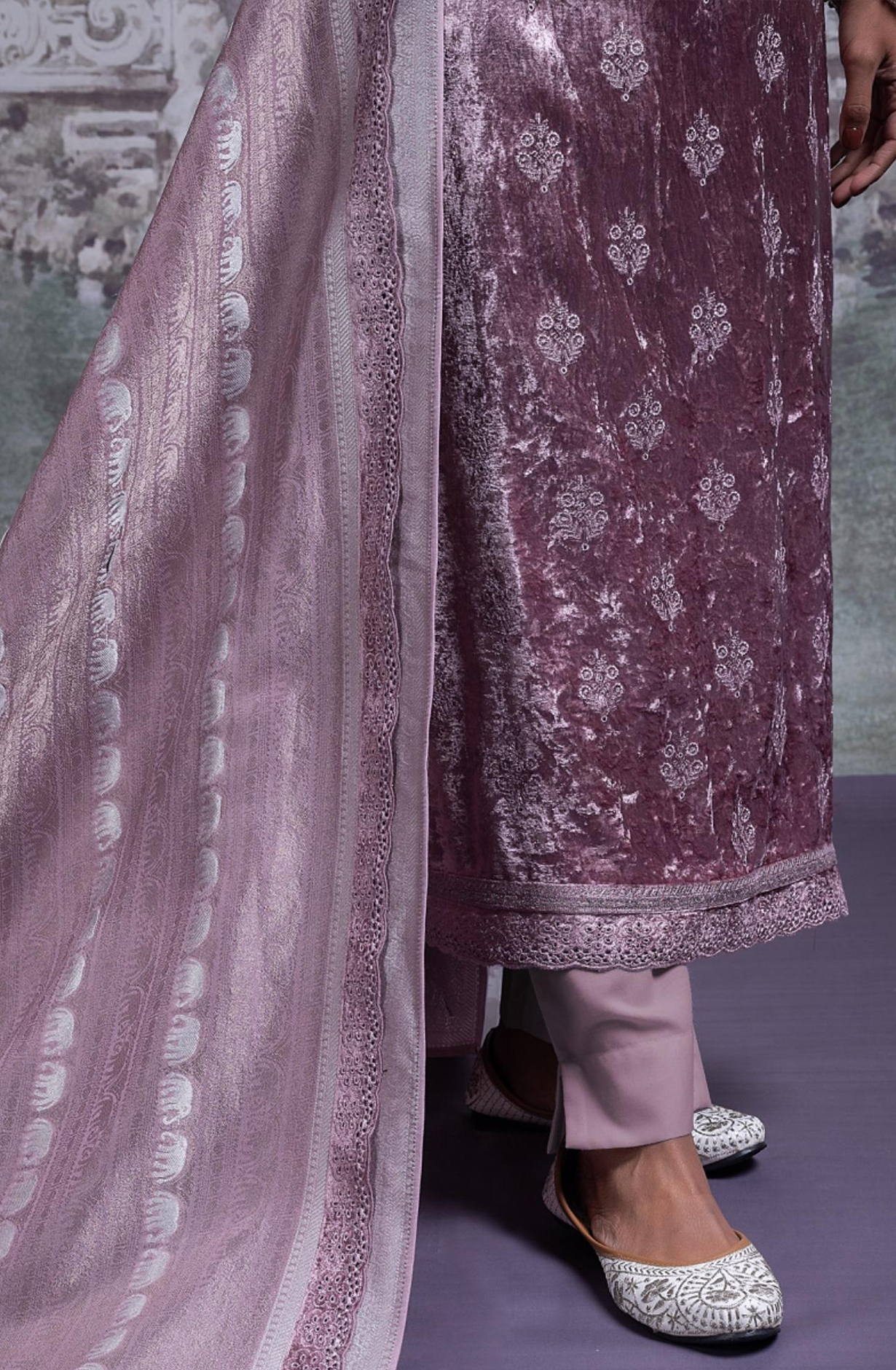 Pure Velvet Suit with Embroidery and Handwork Suit Set- ELA2339B