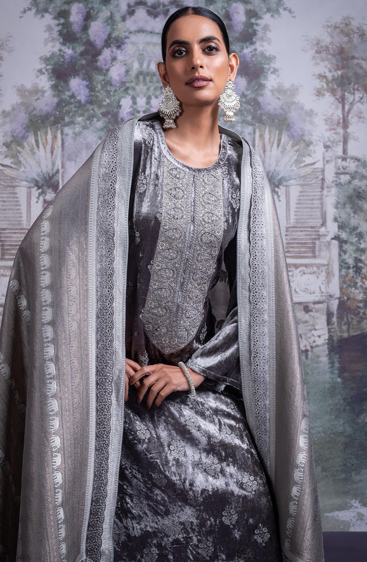 Pure Velvet Suit with Embroidery and Handwork Suit Set- ELA2339C