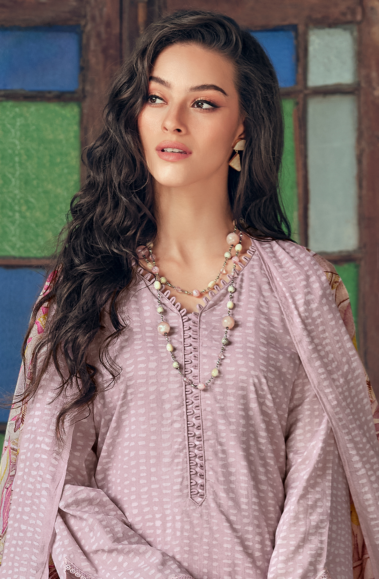 Grey Pure Cotton Printed Unstitched Salwar Suit with Embroidery Lace Work - ELAY03