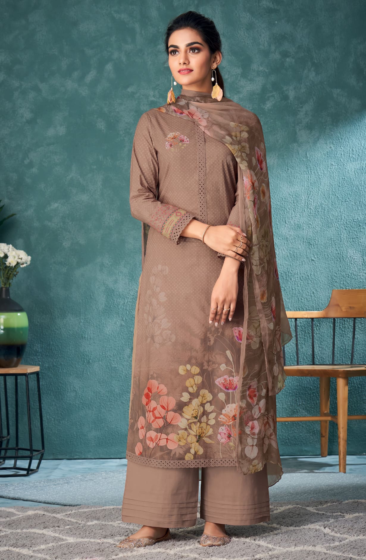 Brown Spun Winterwear Unstitched Salwar Kameez - ELE7175