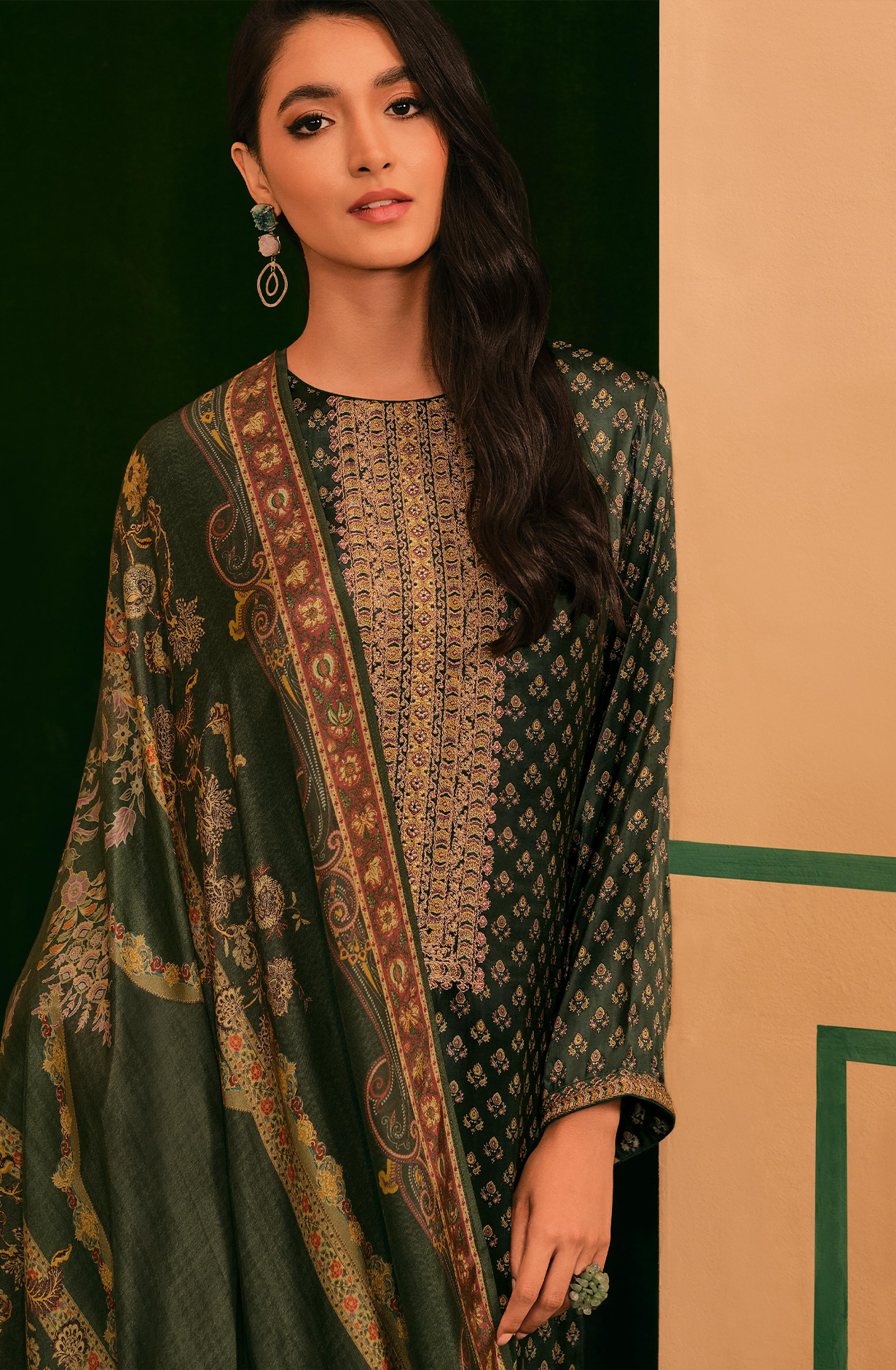 Modal Satin Printed and Embroidery Suit-Set - ELEEL01