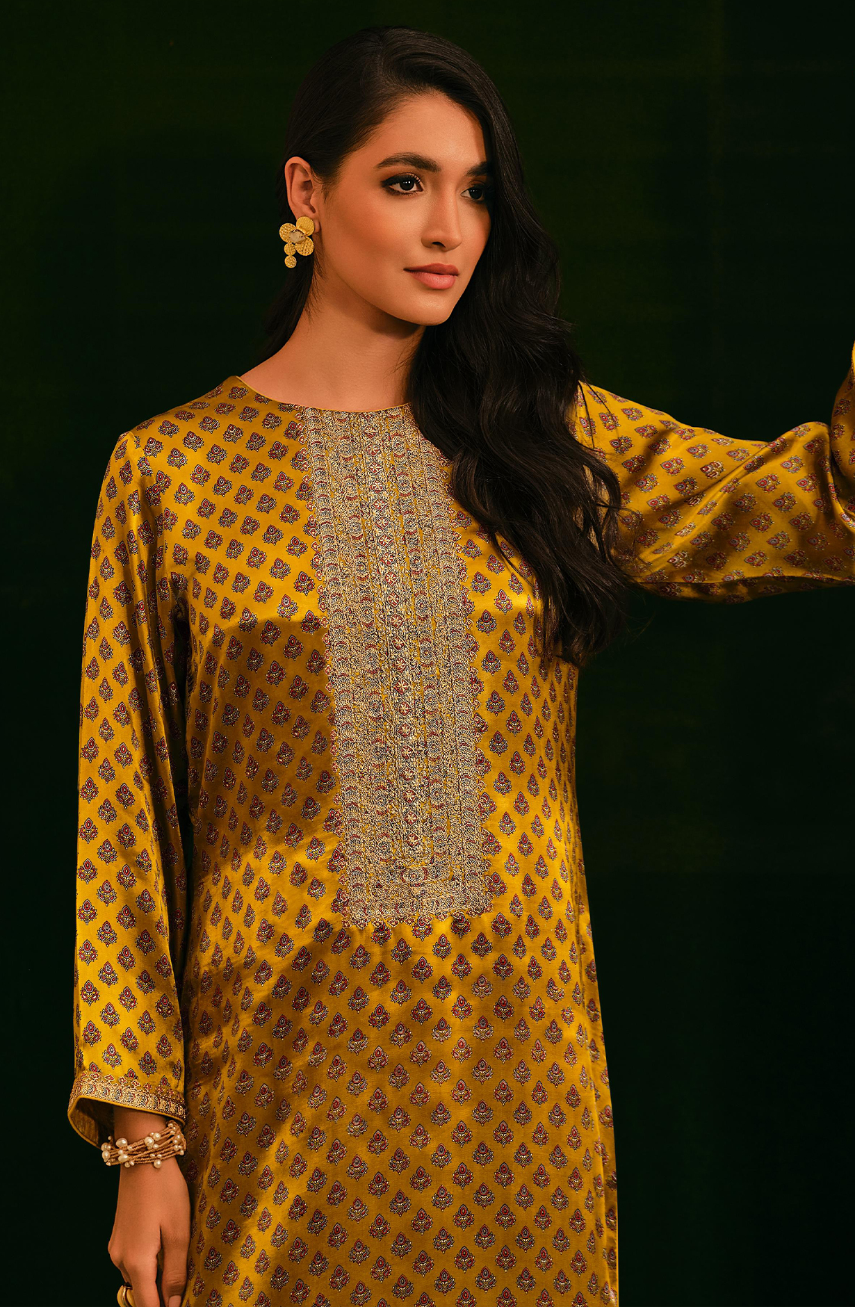 Modal Satin Printed and Embroidery Suit-Set - ELEEL02