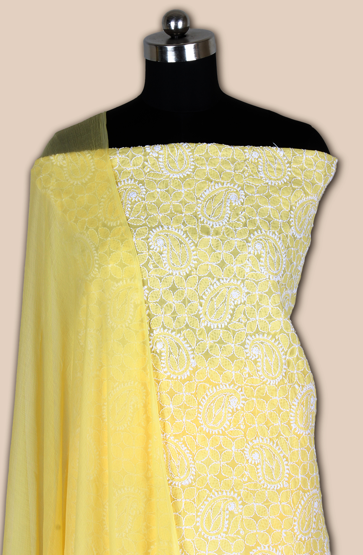 Yellow Cotton Beautiful Chikankari Embroidered Suit with Chiffon Dupatta - EMBCOT1040-2A