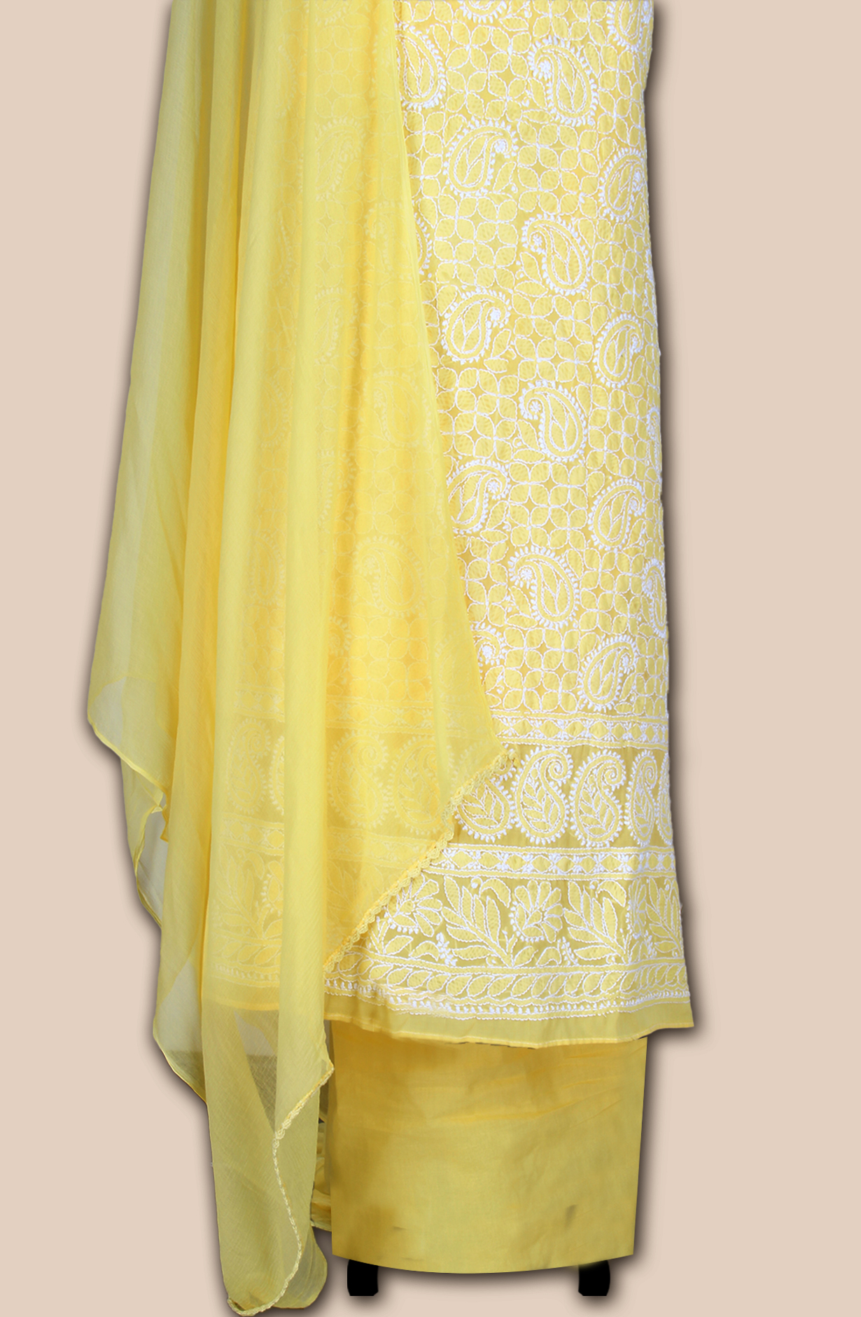 Yellow Cotton Beautiful Chikankari Embroidered Suit with Chiffon Dupatta - EMBCOT1040-2A