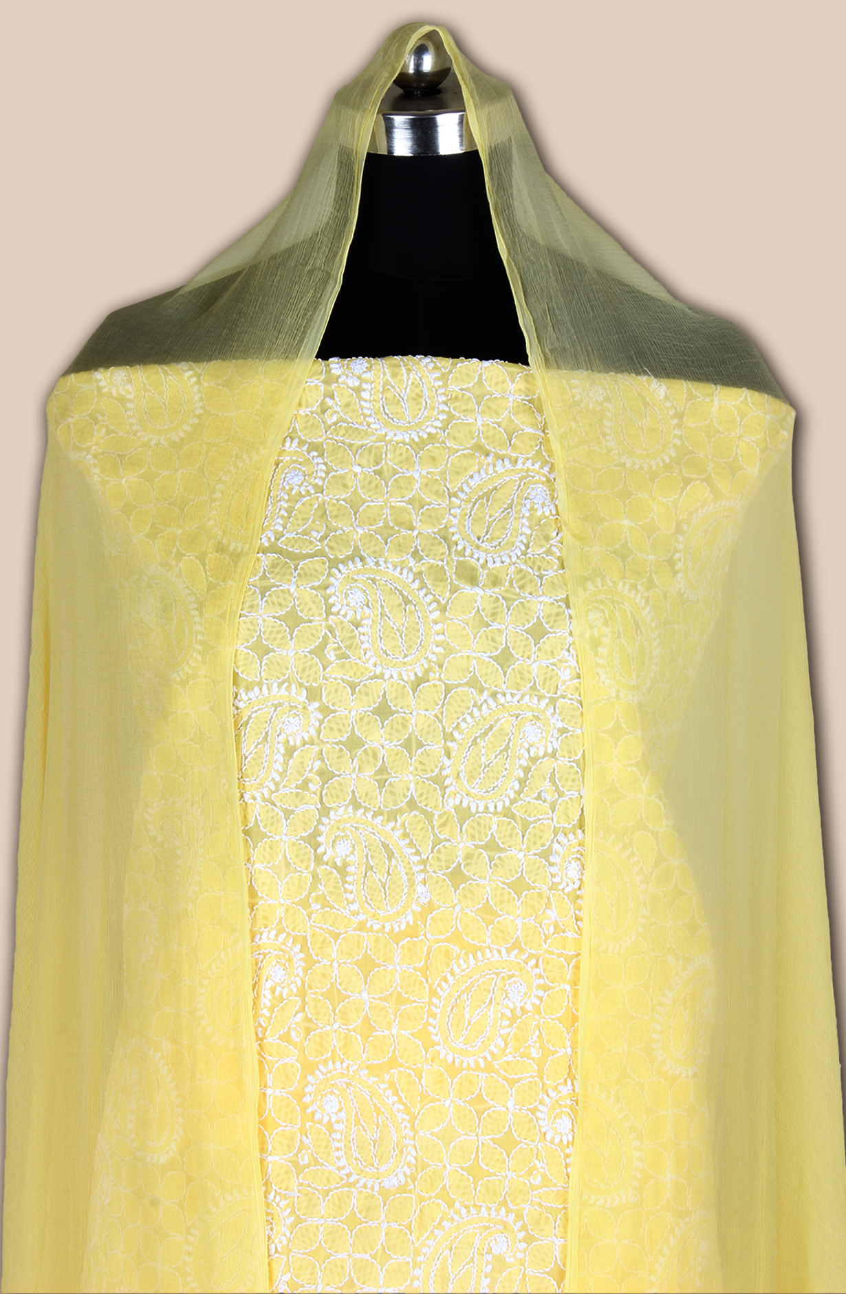 Yellow Cotton Beautiful Chikankari Embroidered Suit with Chiffon Dupatta - EMBCOT1040-2A