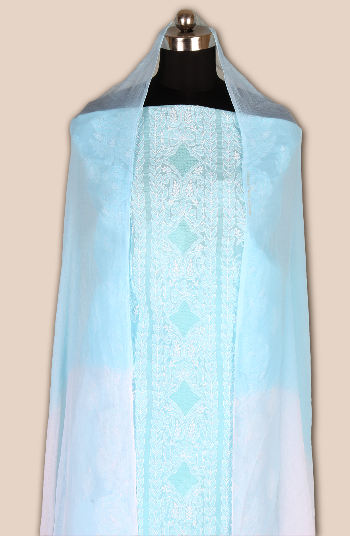 Pastel Blue Cotton Beautiful Chikankari Embroidered Suit with Chiffon Dupatta - EMBCOT1043-1A