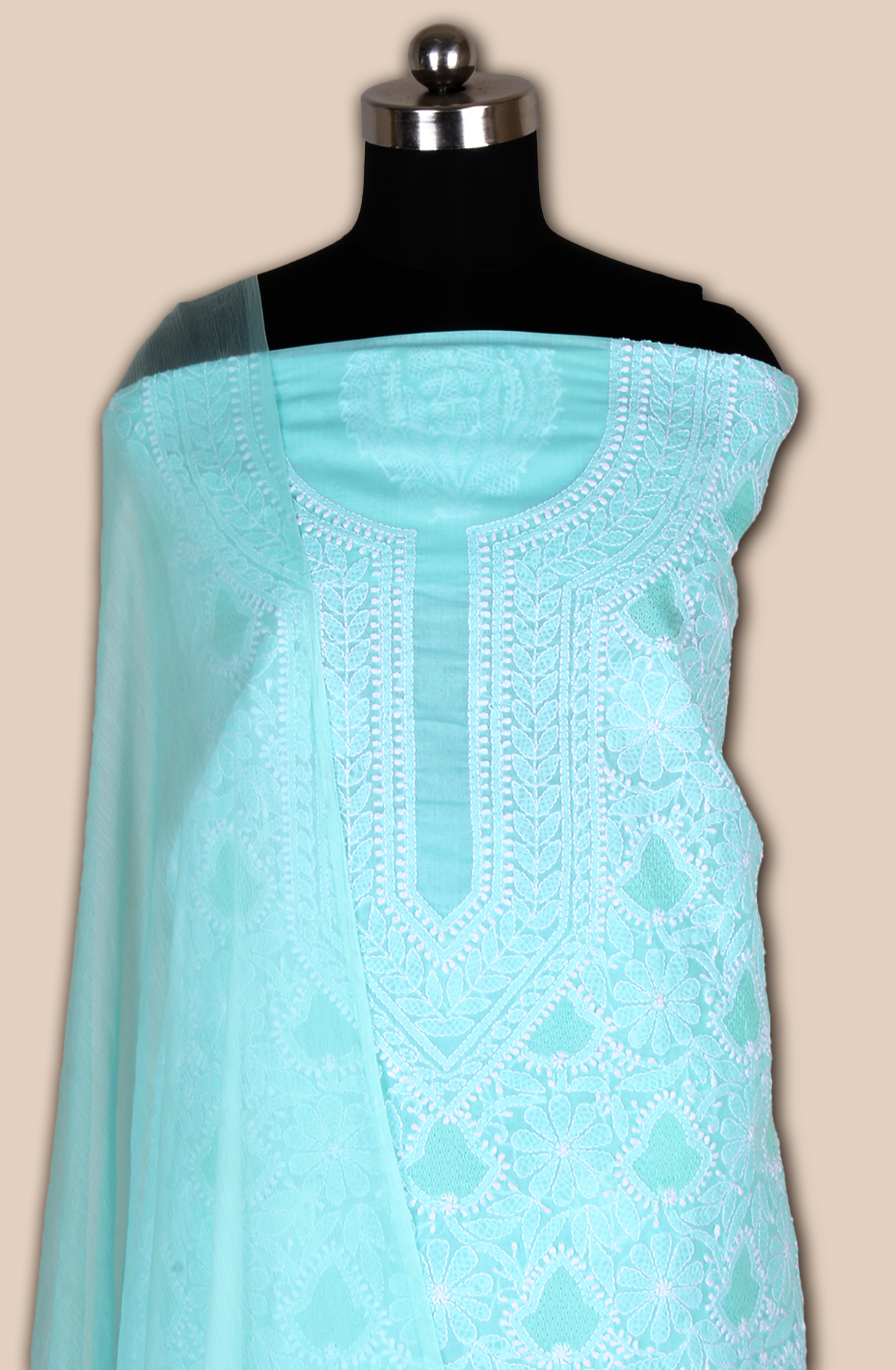 Sea Green Pure Cotton Beautiful Chikankari Embroidered Suit with Chiffon Dupatta - EMBCOT1045D-1A