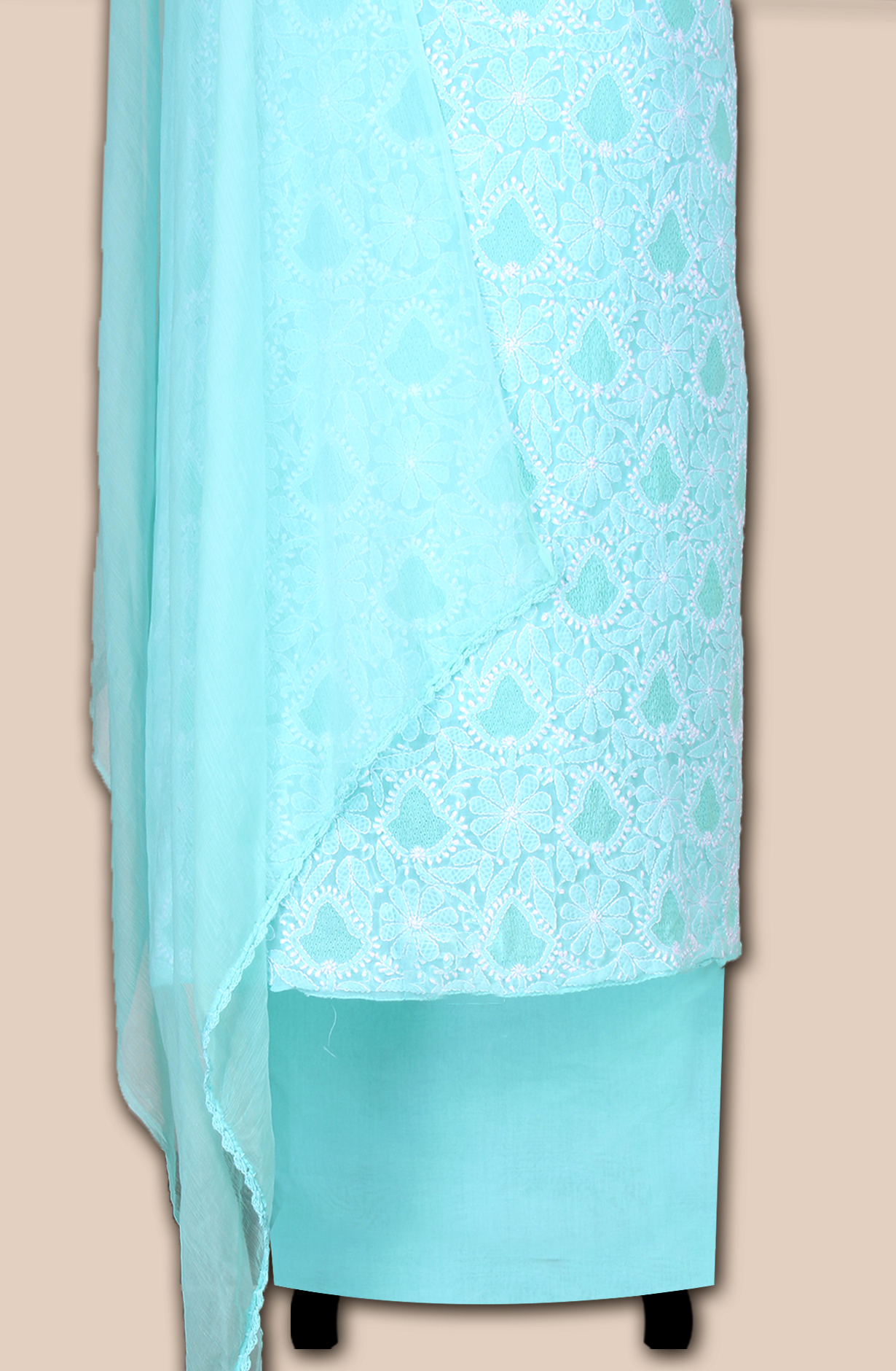 Sea Green Pure Cotton Beautiful Chikankari Embroidered Suit with Chiffon Dupatta - EMBCOT1045D-1A