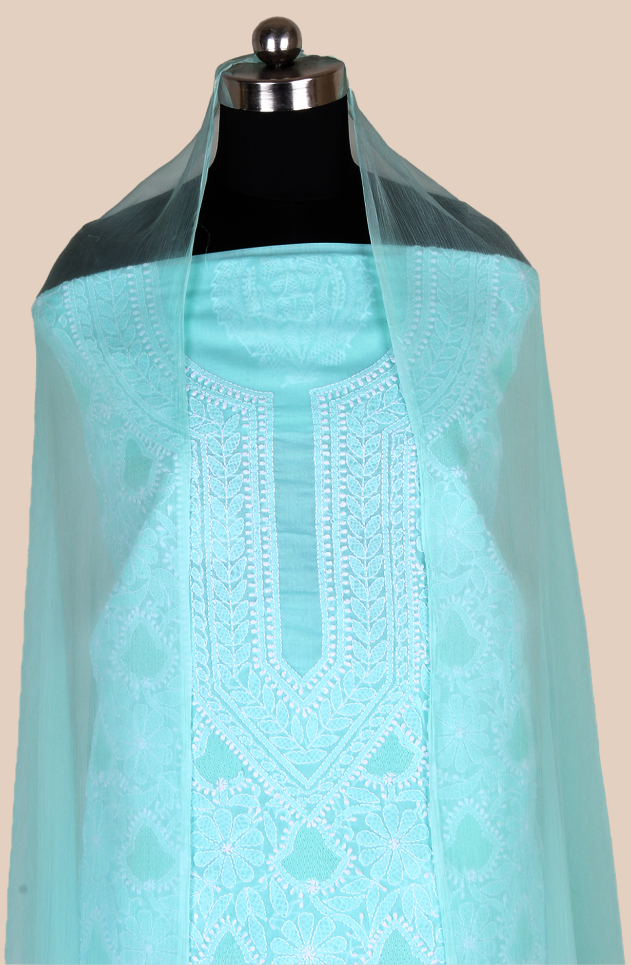 Sea Green Pure Cotton Beautiful Chikankari Embroidered Suit with Chiffon Dupatta - EMBCOT1045D-1A