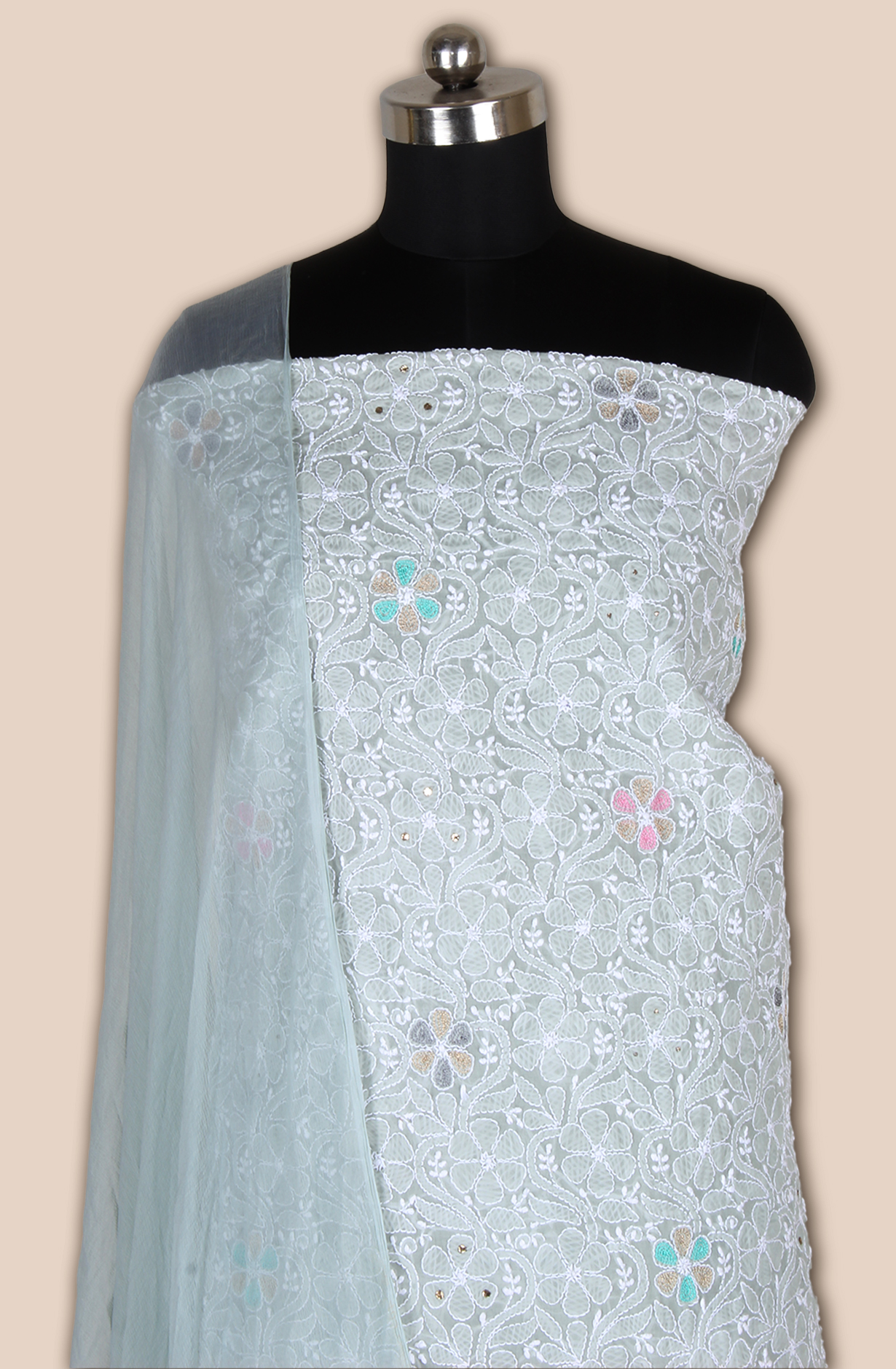 Grey Pure Cotton Beautiful Chikankari Embroidered Suit with Chiffon Dupatta - EMBCOT1047-1B