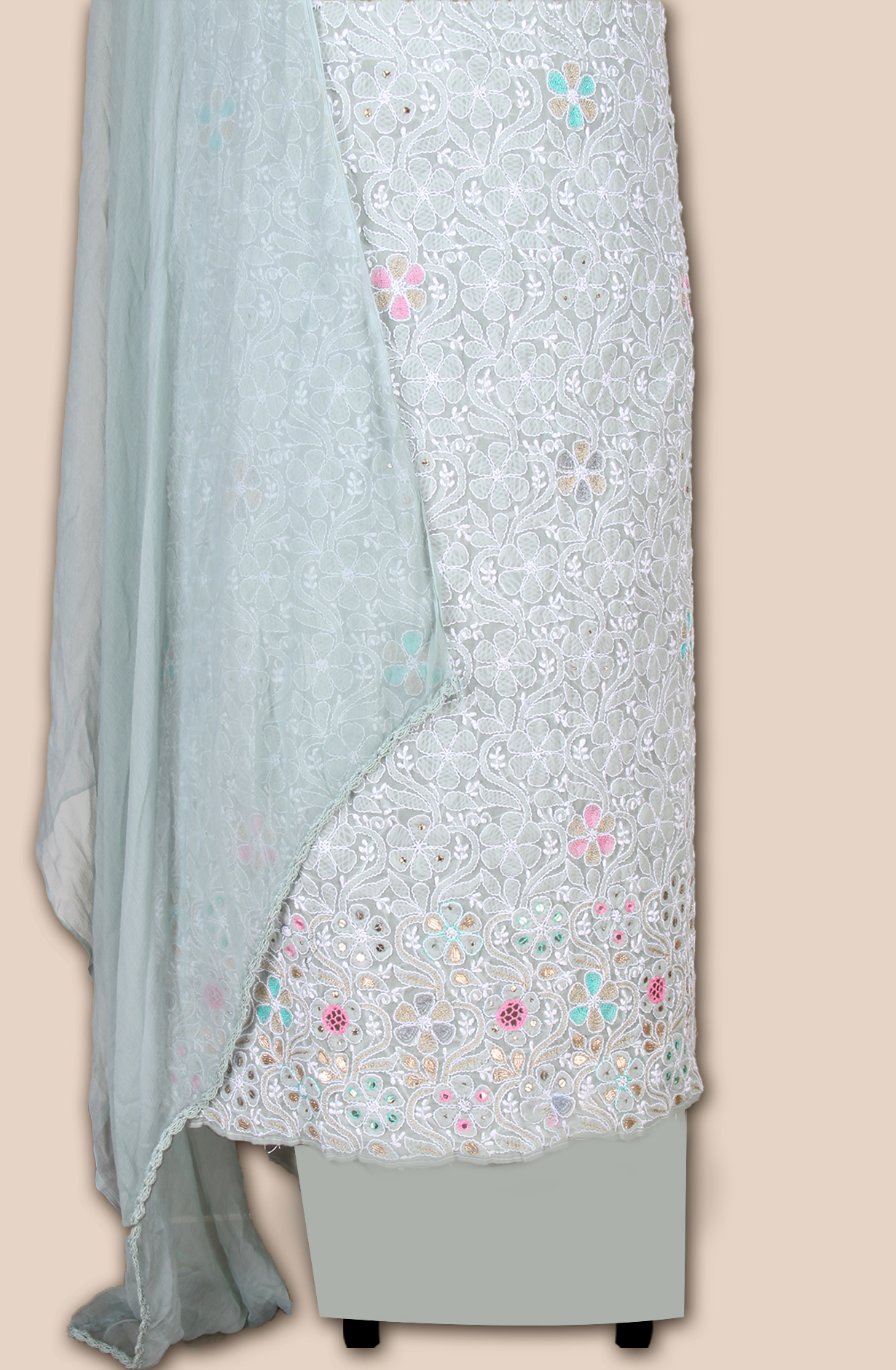 Grey Pure Cotton Beautiful Chikankari Embroidered Suit with Chiffon Dupatta - EMBCOT1047-1B