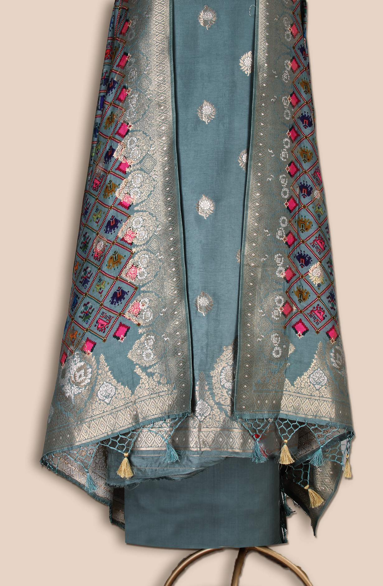 Pastel Green Modal Silk Unstitched Salwar Suit - EMP1204A