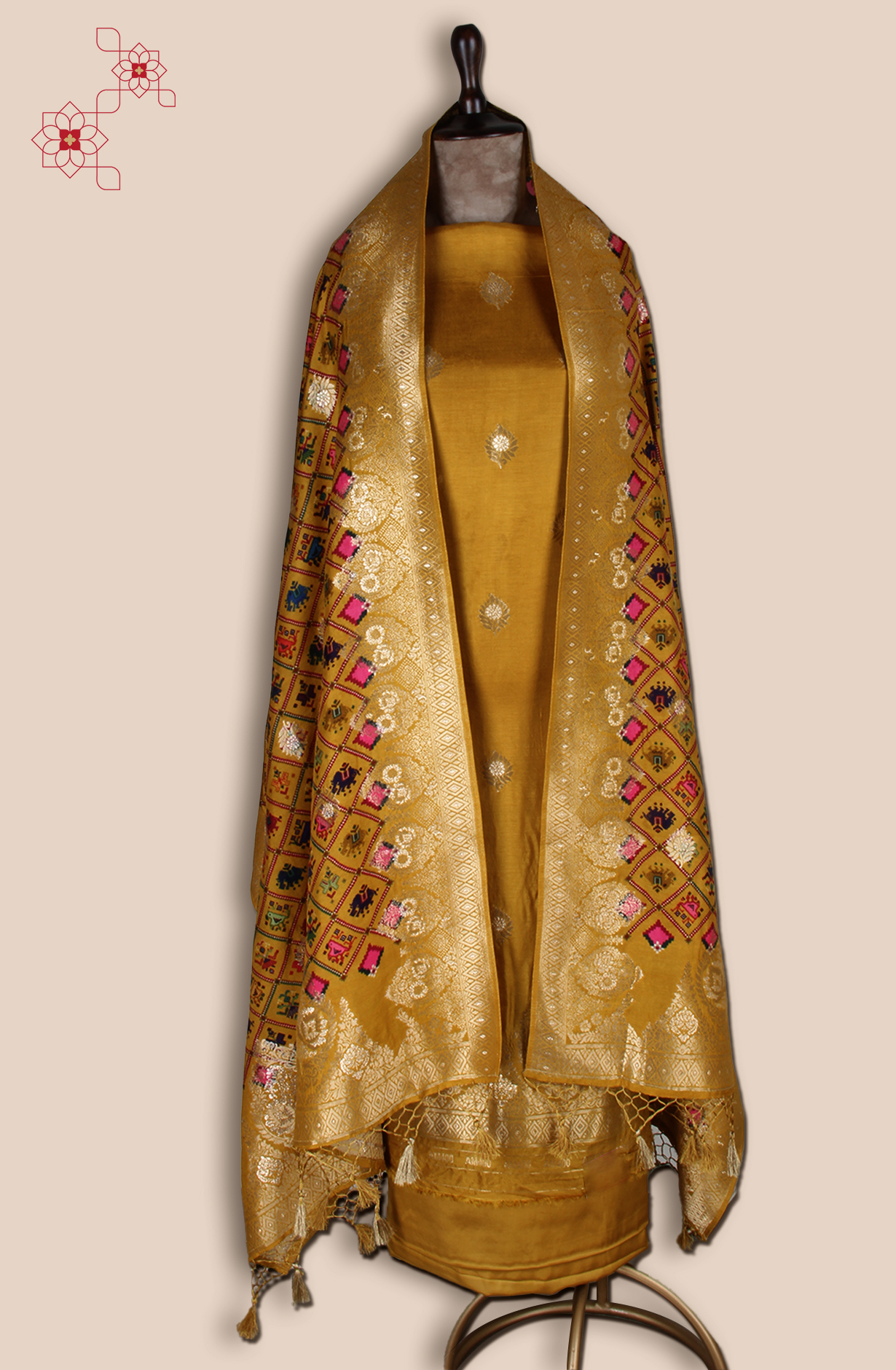 Mustard Yellow Modal Silk Unstitched Salwar Suit - EMP1204D