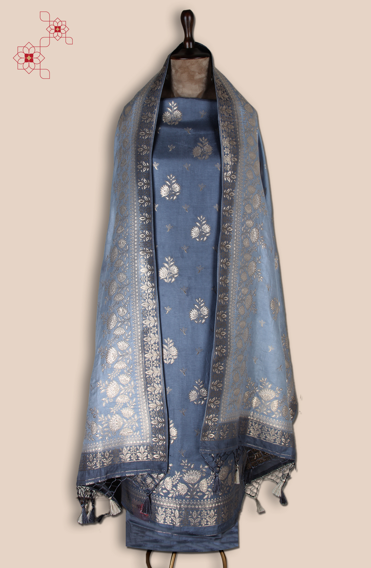 Grey Modal Silk Unstitched Salwar Suit - EMP287021A