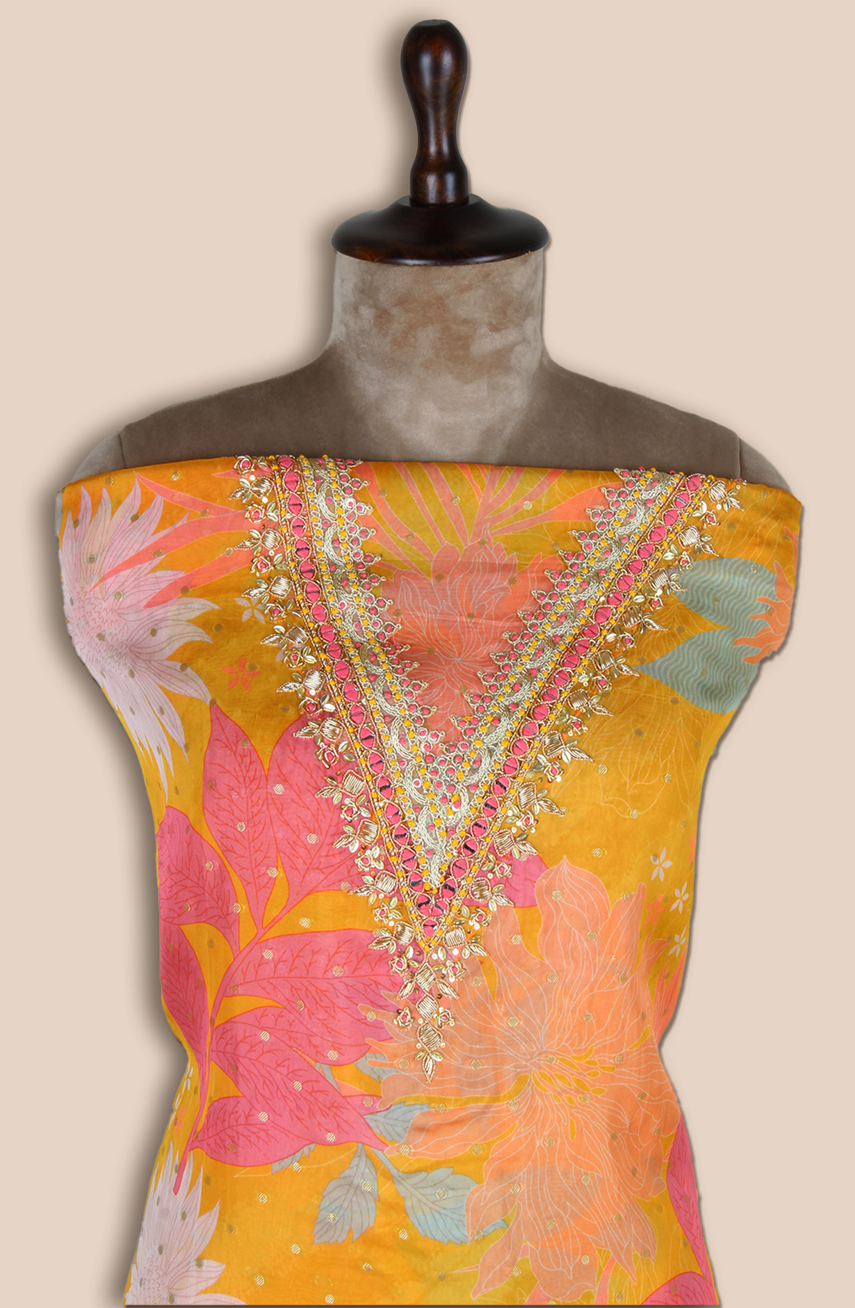 Mustard Yellow Unstitched Beautiful Organza Salwar Suit - EMP3438