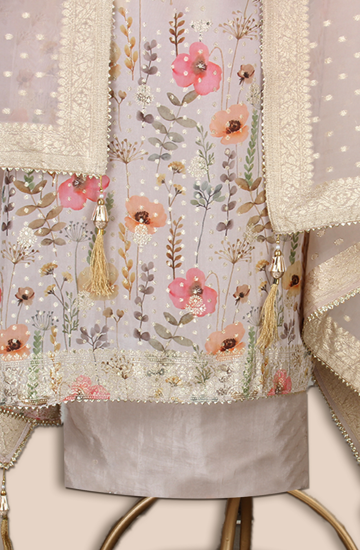 Beige Designer Organza Salwar Kameez - EMP3469