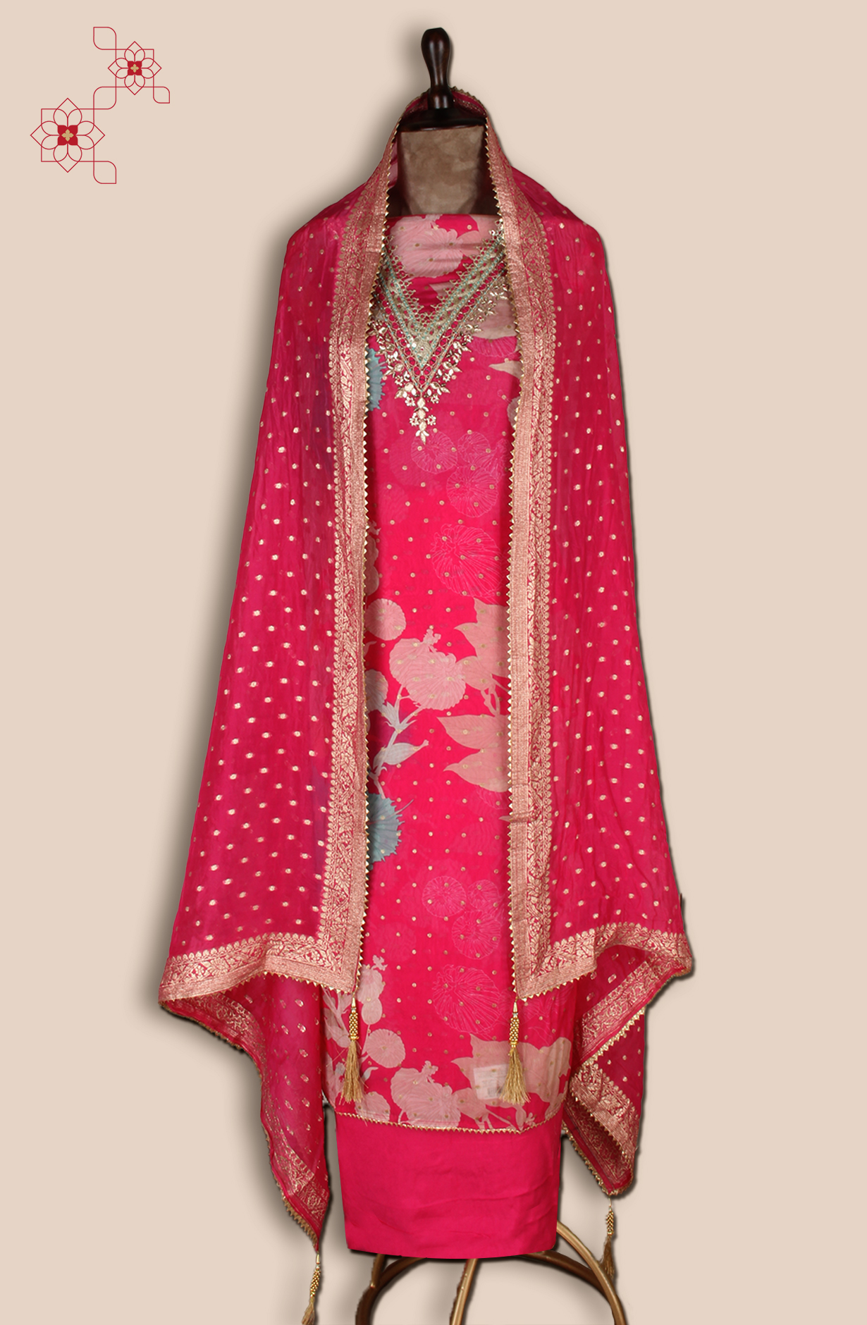 Pink Unstitched Beautiful Organza Salwar Suit - EMP3517