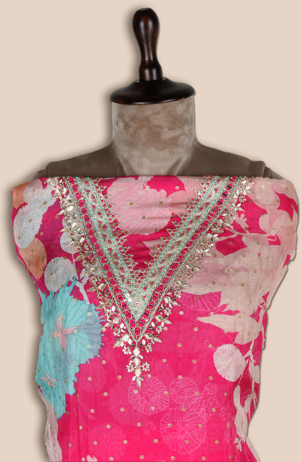 Pink Unstitched Beautiful Organza Salwar Suit - EMP3517