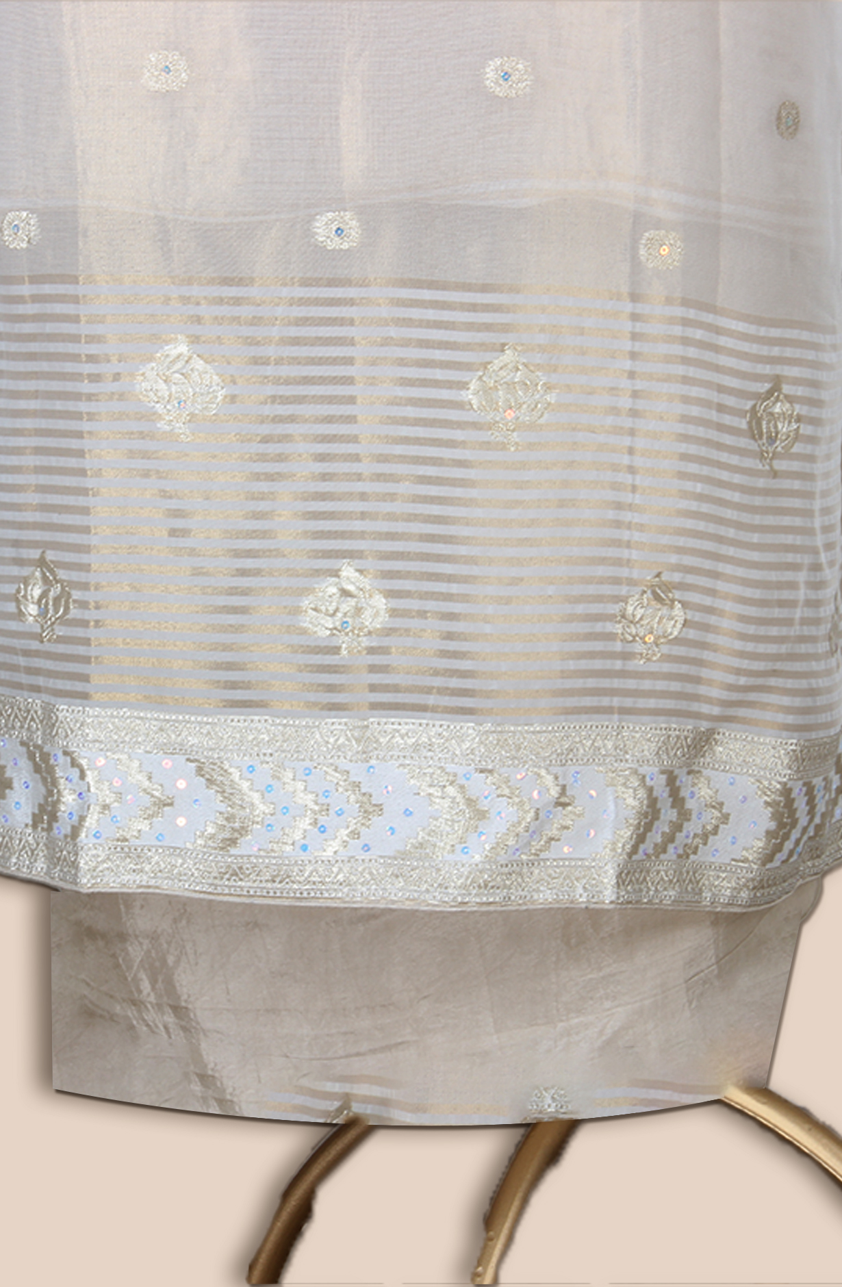 Tissue Silk Beige Zari Brocade Salwar Kameez - EMP476
