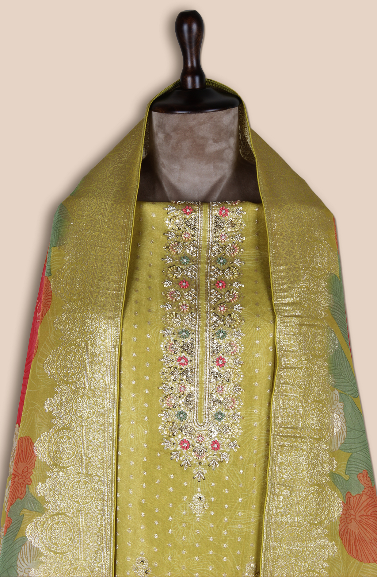 Mehndi Green Designer Tissue Silk Salwar Kameez - EMP488