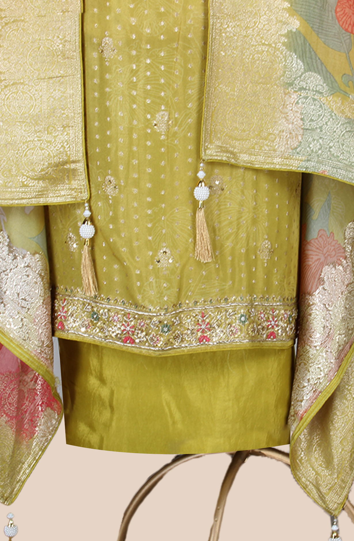 Mehndi Green Designer Tissue Silk Salwar Kameez - EMP488