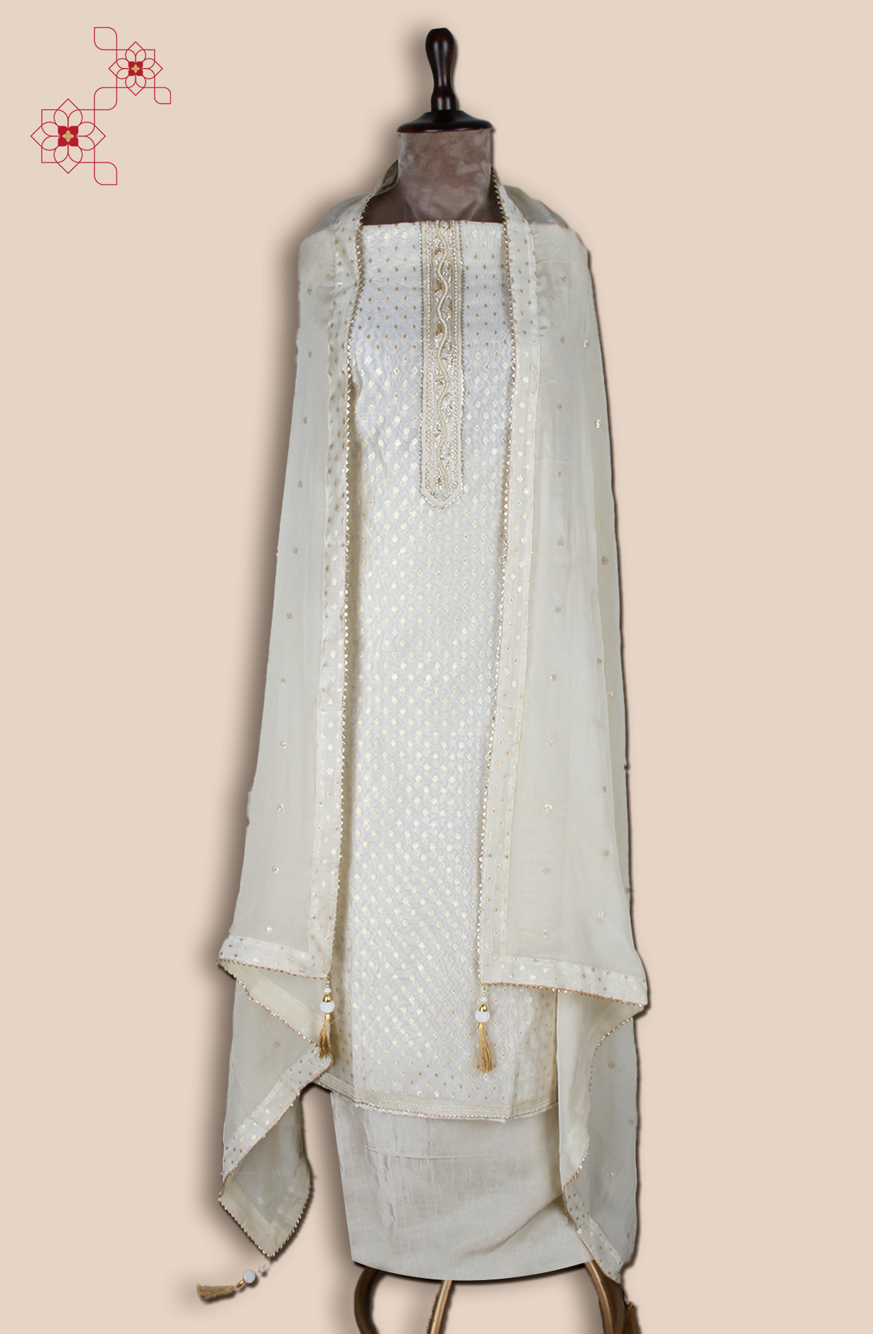 Beige Chanderi Zari Brocade Salwar Kameez - EMP490