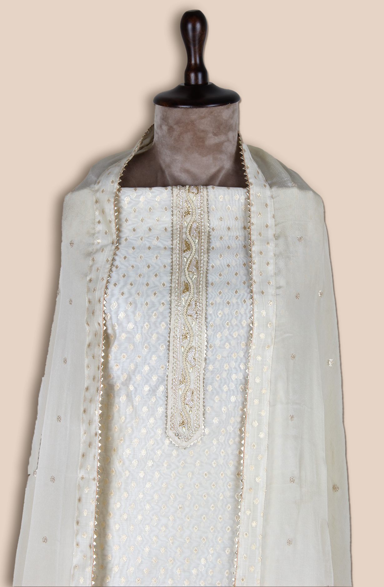 Beige Chanderi Zari Brocade Salwar Kameez - EMP490