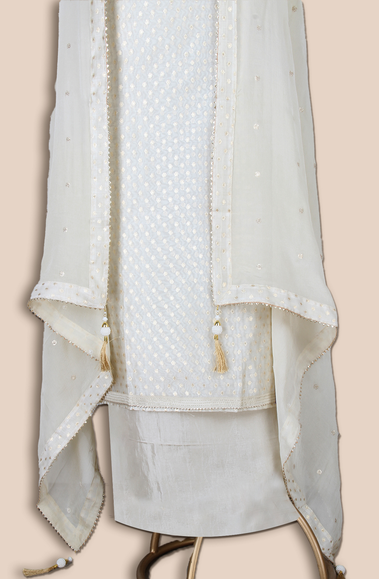 Beige Chanderi Zari Brocade Salwar Kameez - EMP490