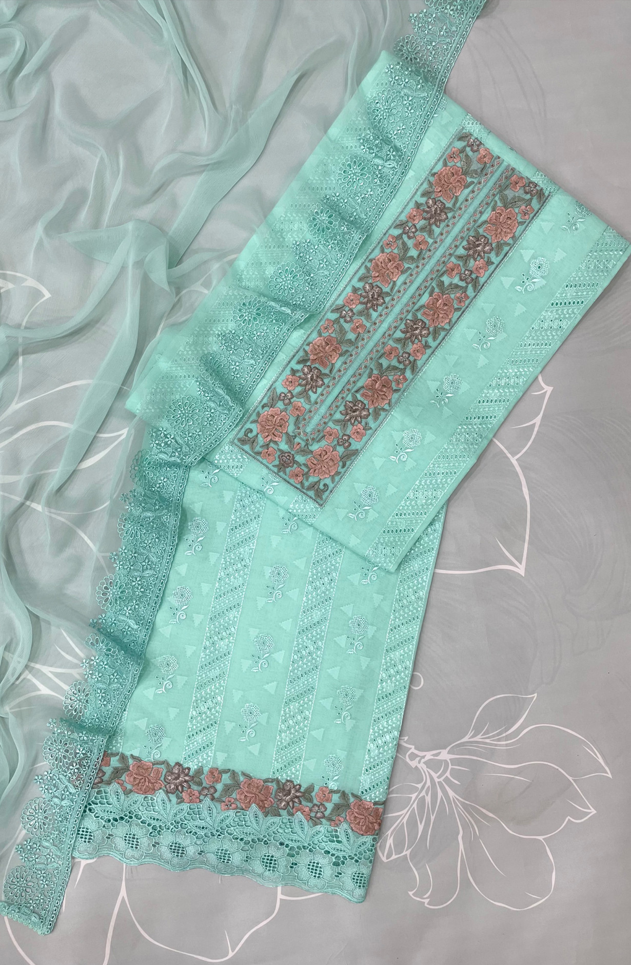 Beautiful Cotton Jacquard Suit Set with Embroidery - EMR2386A