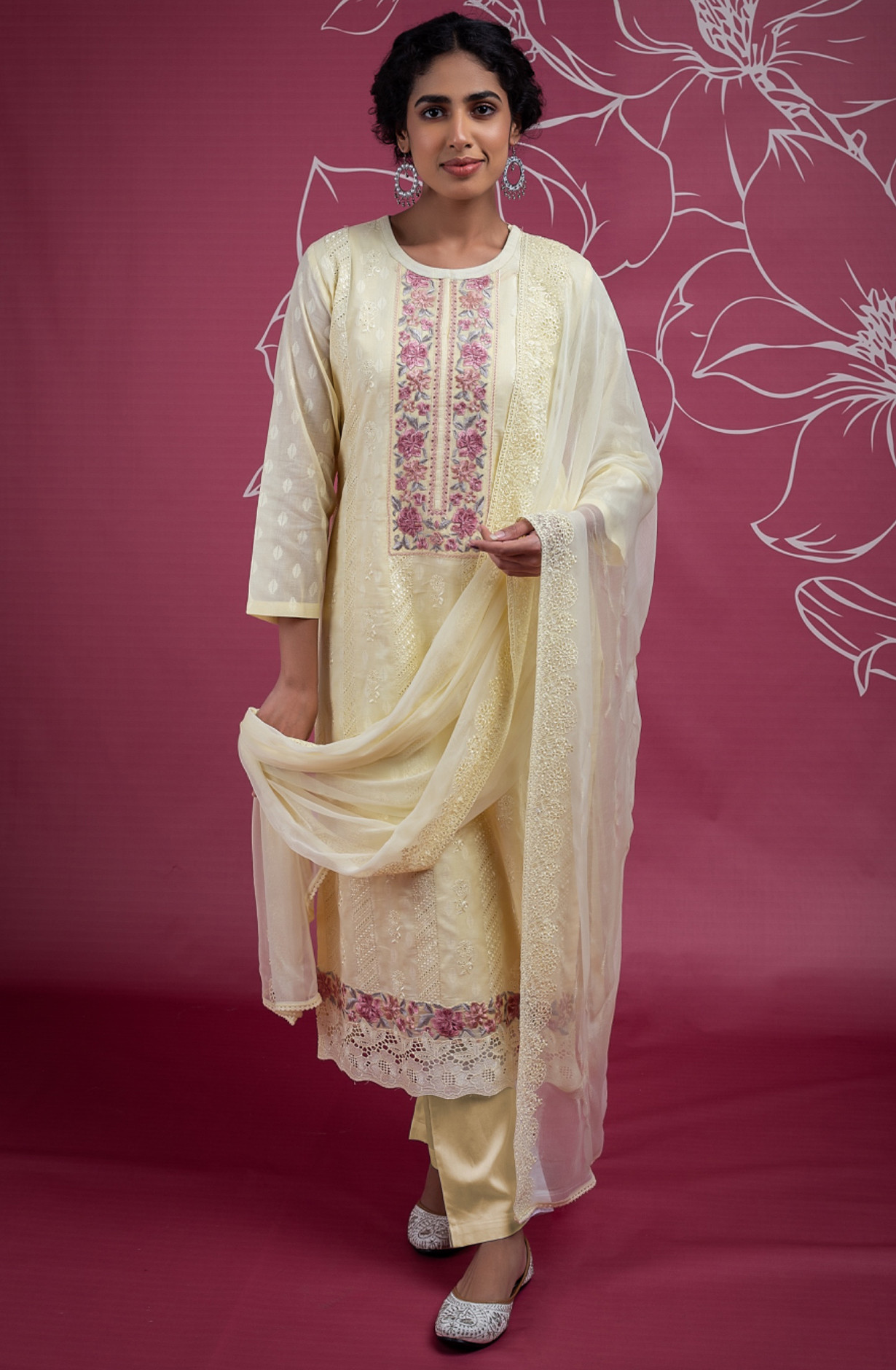 Beautiful Cotton Jacquard Suit Set with Embroidery - EMR2386C