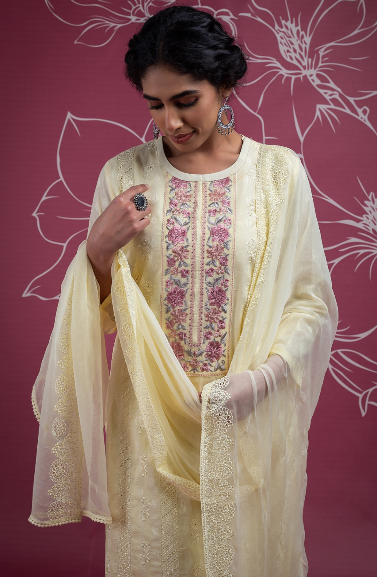Beautiful Cotton Jacquard Suit Set with Embroidery - EMR2386C