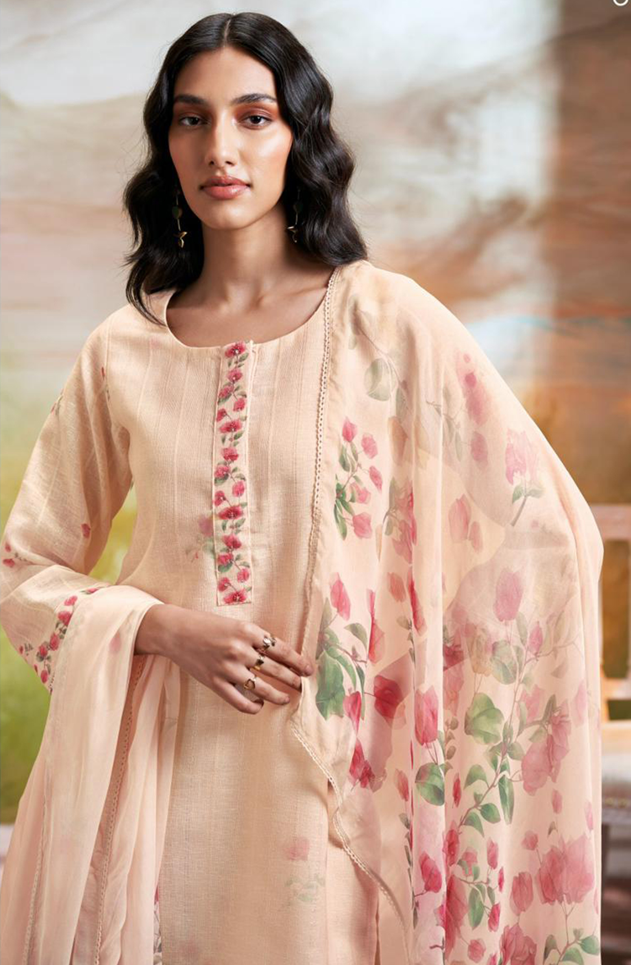 Printed Cotton Suit Set with Chiffon Dupatta - ESHS2743D