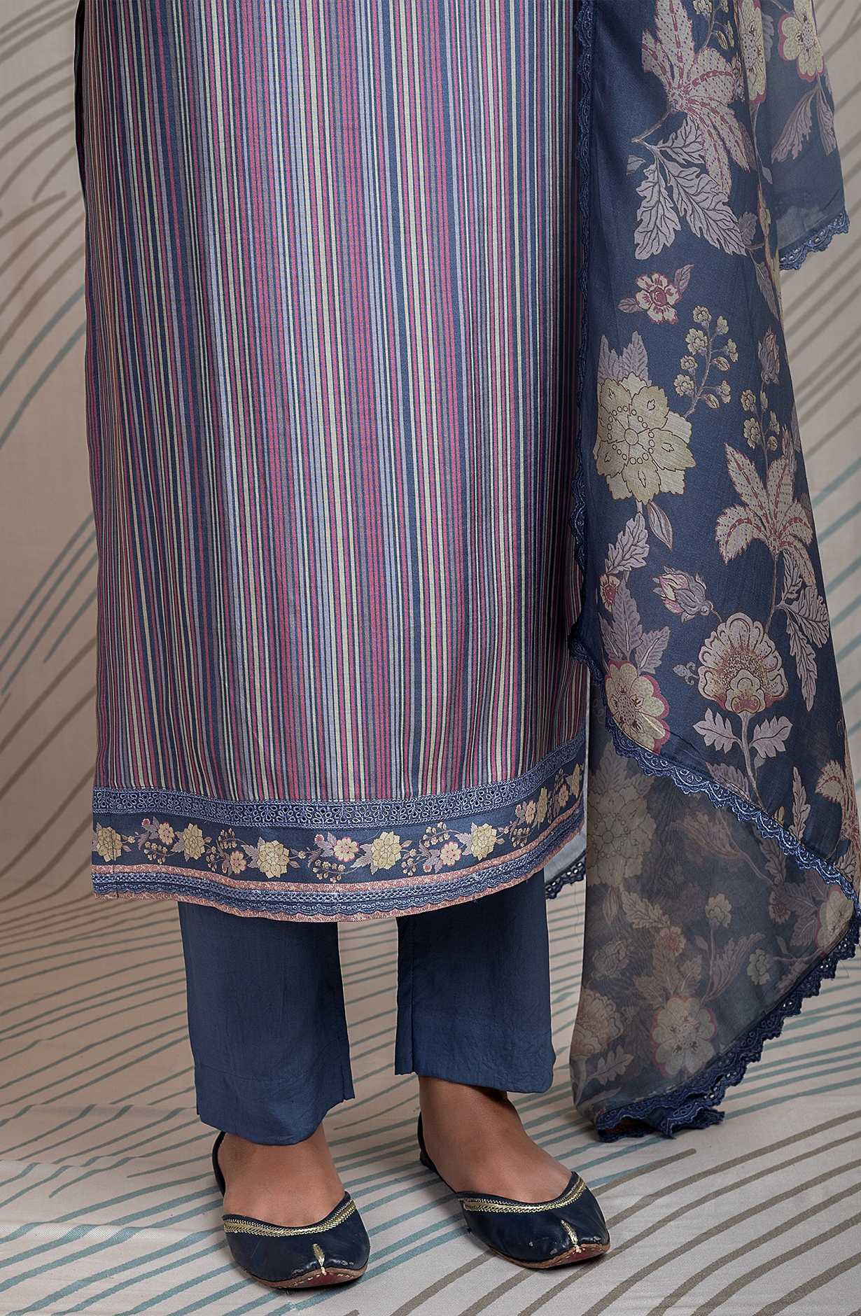 Pastel Grey Pure Muslin Unstitched Digital Printed Suit with Embroidery Work - ETR2170A