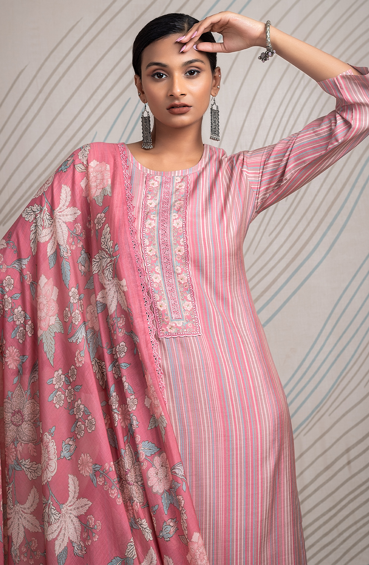 Pink Pure Muslin Unstitched Digital Printed Suit with Embroidery Work - ETR2170C
