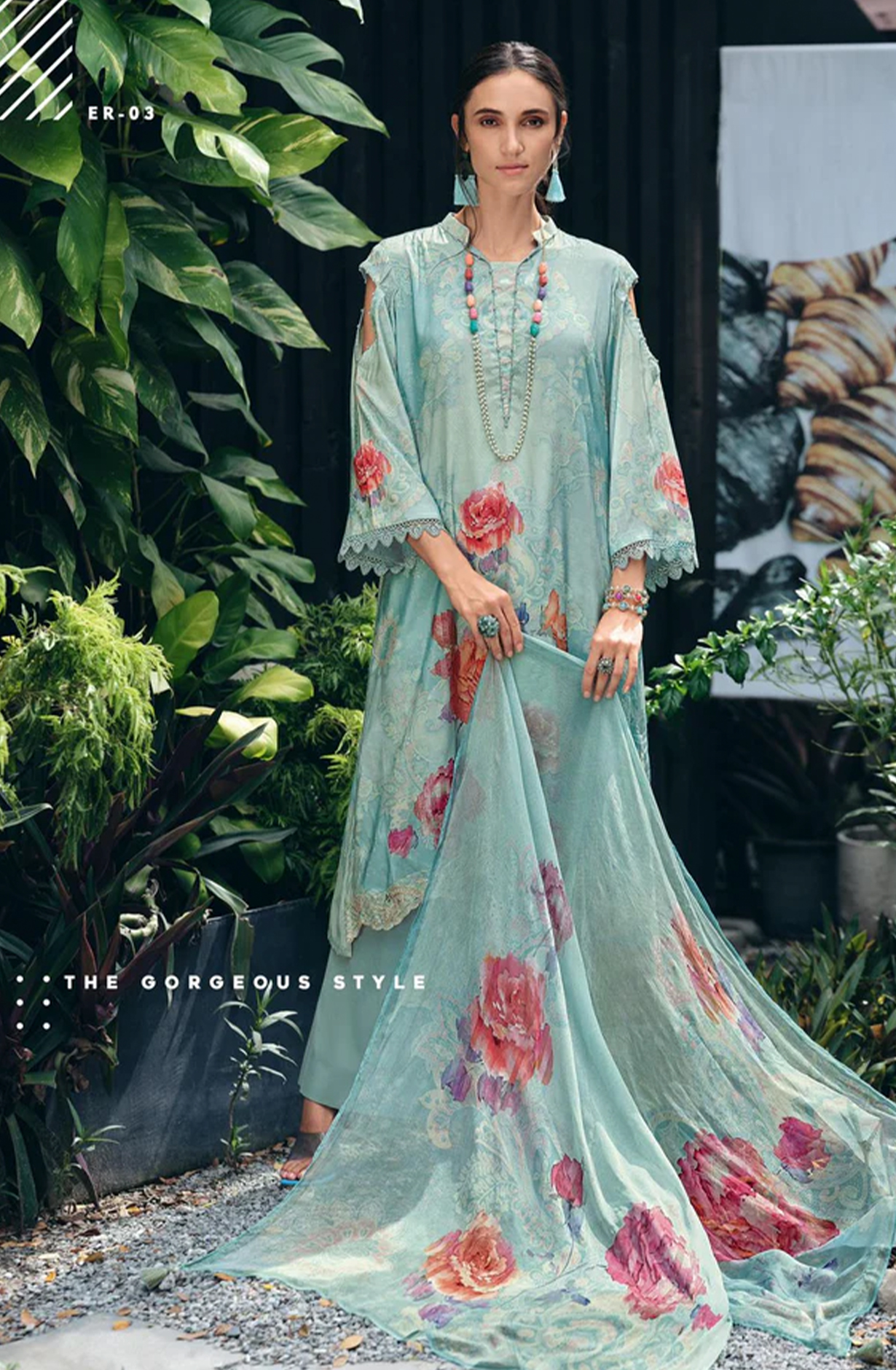 Sea Green Cotton Unstitched Digital Printed Salwar Kameez with Chiffon Dupatta - EVA03