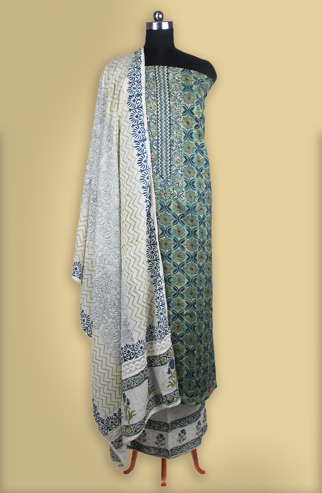 Green Cotton Digital Printed Suit Set with Dupatta - 983-5369-2A
