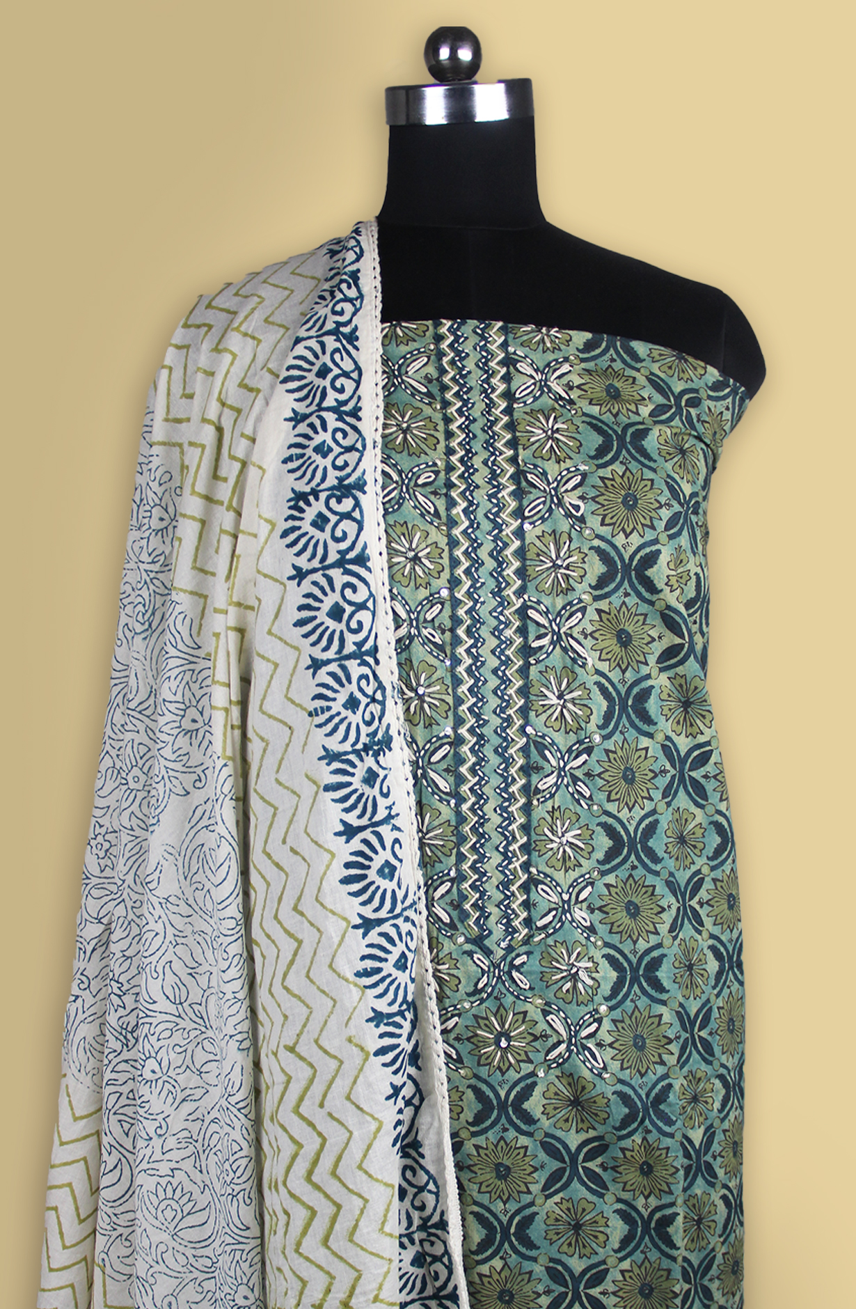 Green Cotton Digital Printed Suit Set with Dupatta - 983-5369-2A