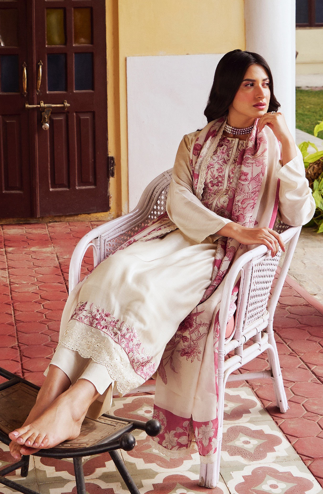 Pure Muslin Salwaar Kameez with Organza Dupatta - FAN2203A