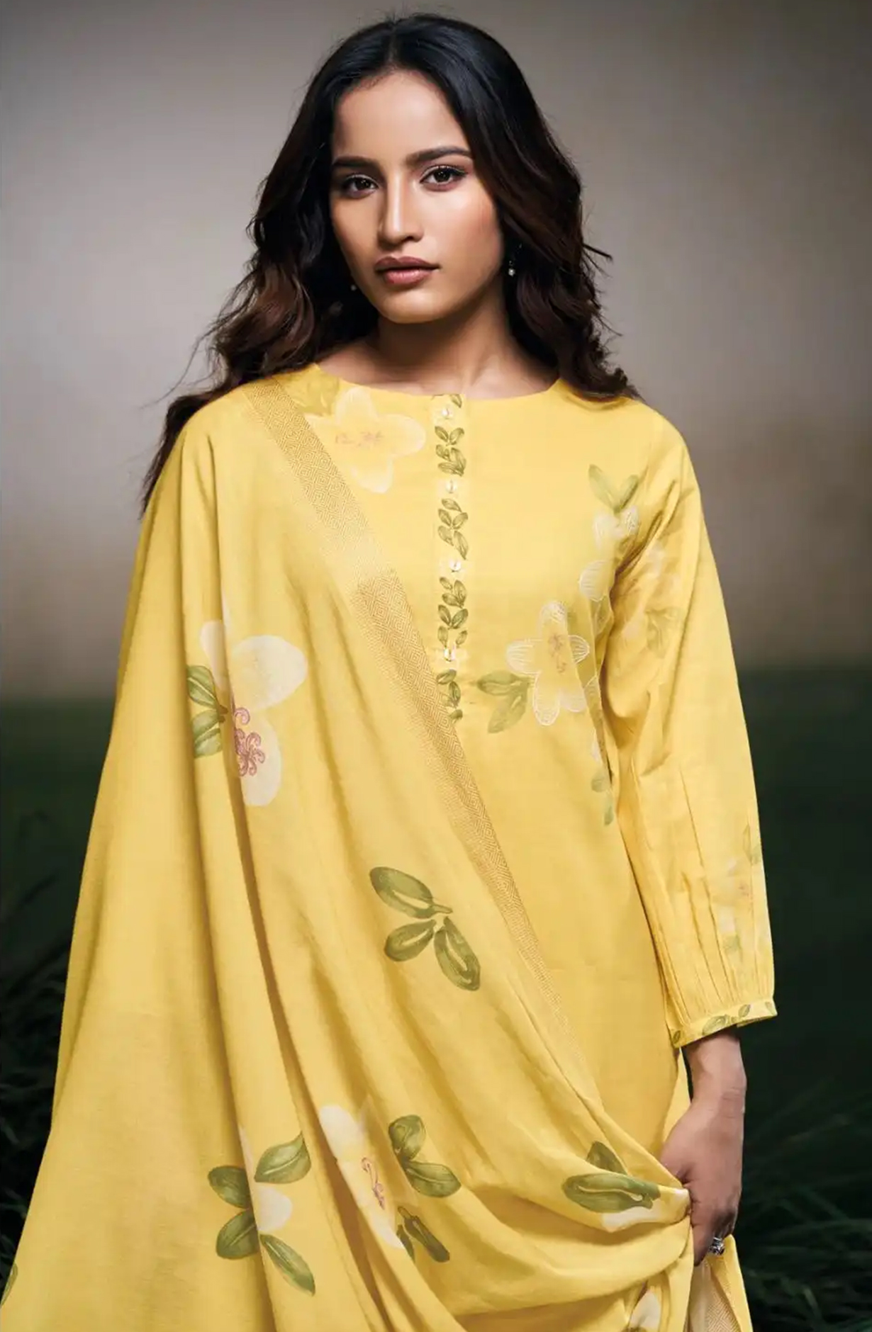 Yellow Cotton Linen Suit Set with Kota Dupatta  - FARS3523A
