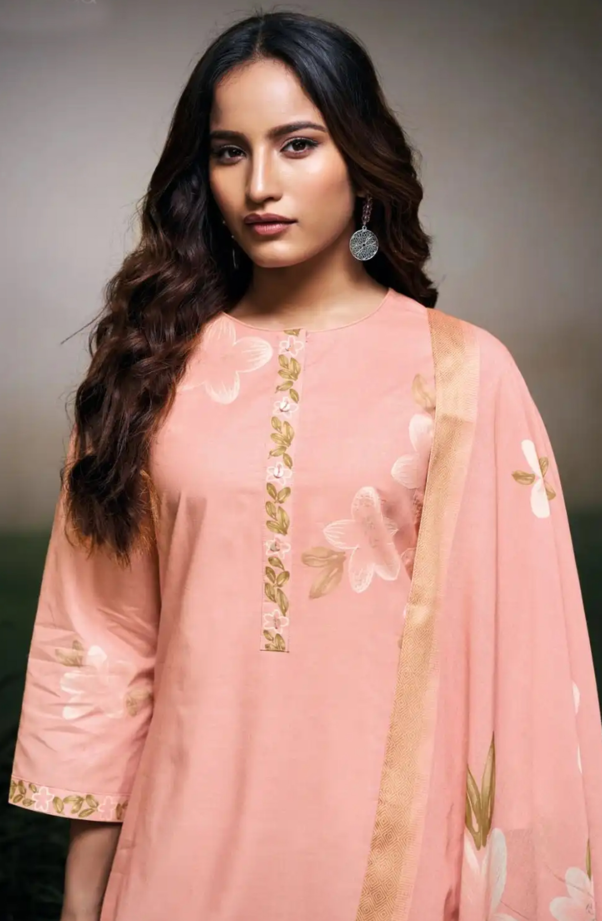 Pink Cotton Linen Suit Set with Kota Dupatta - FARS3523B